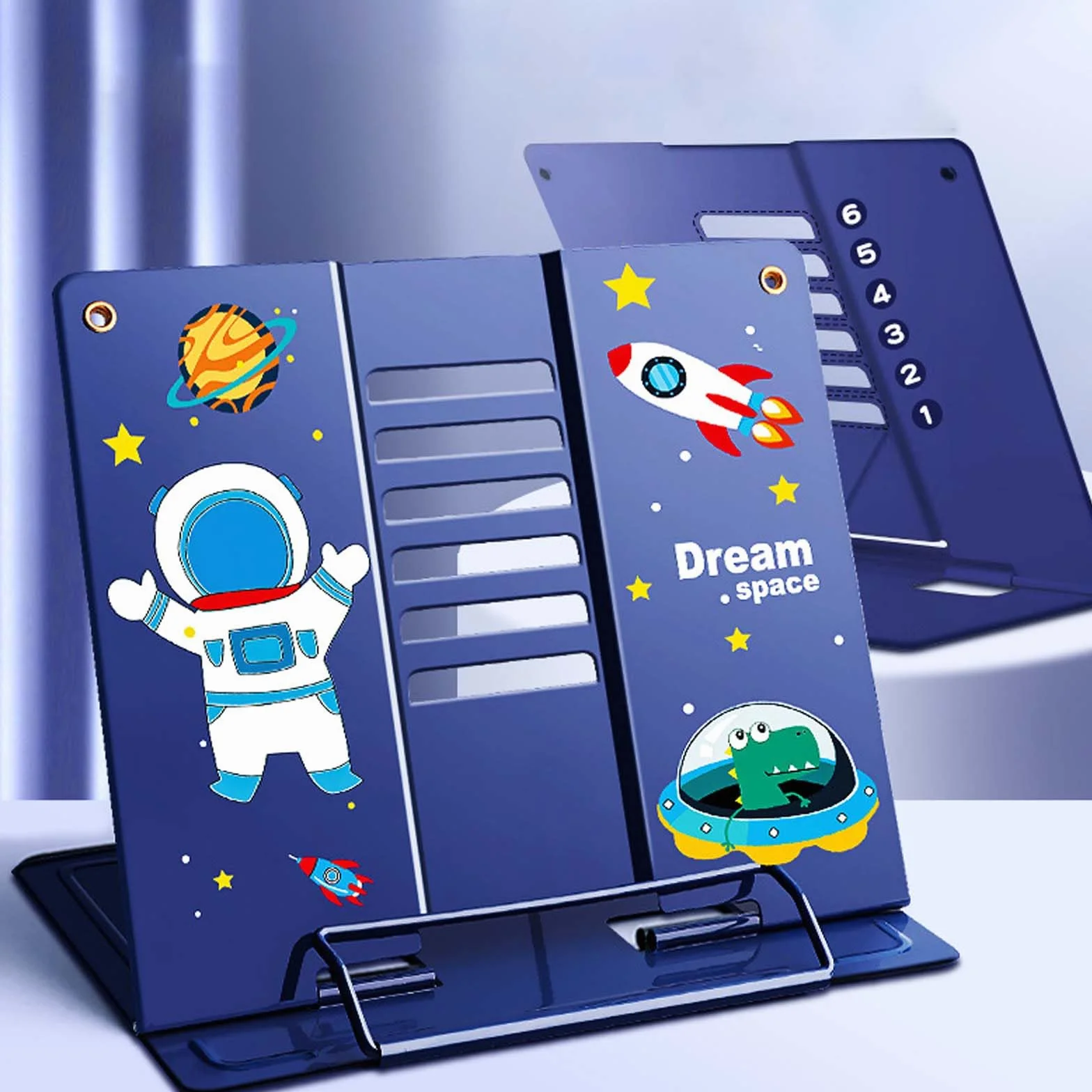Leggio da Tavolo in Metallo Regolabile 6 Posizioni Porta Libri Multifunzione Blu