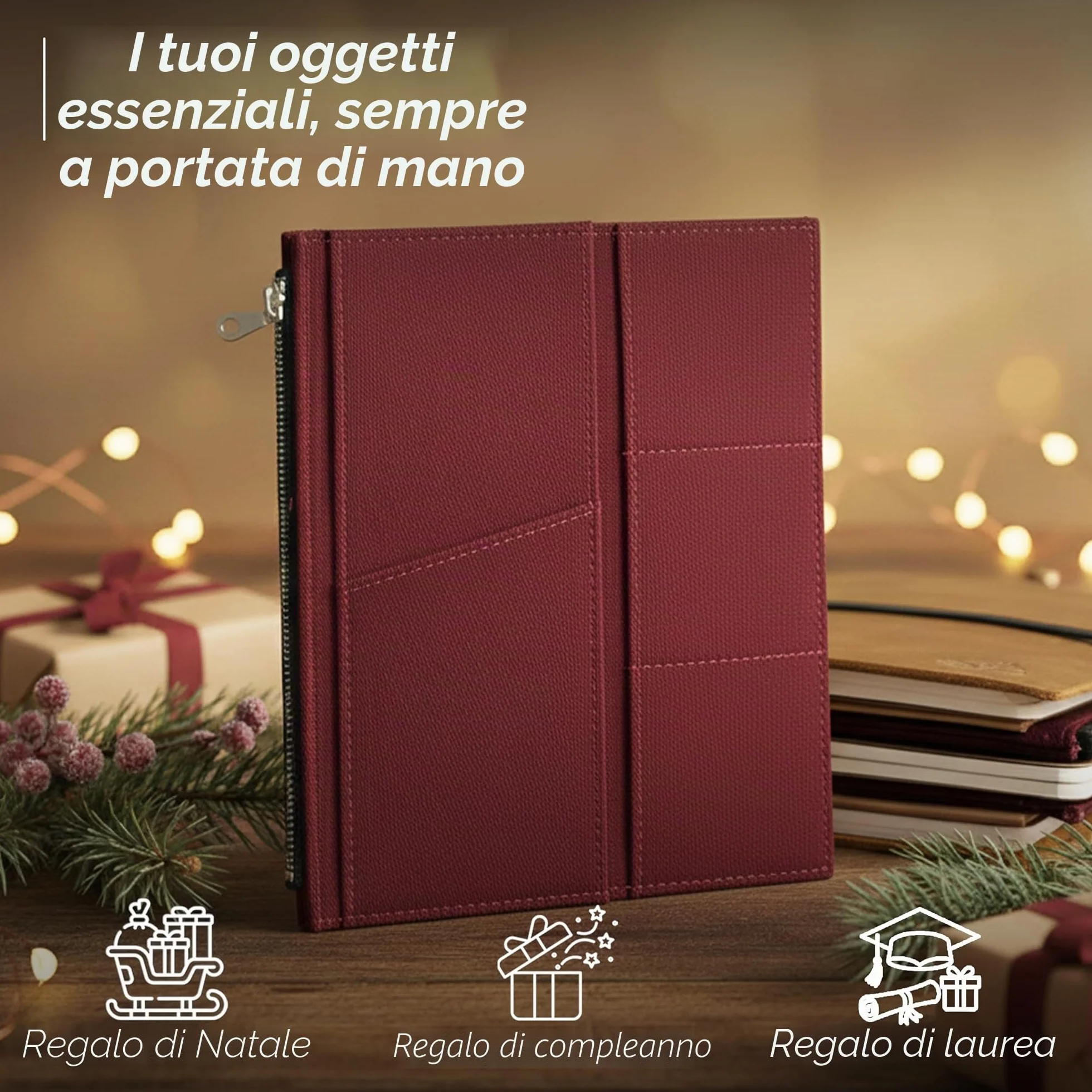 Wanderings Astuccio Con Cerniera E Tasche Per Carte 21x11 cm Tessuto In Cotone 100% Resistente