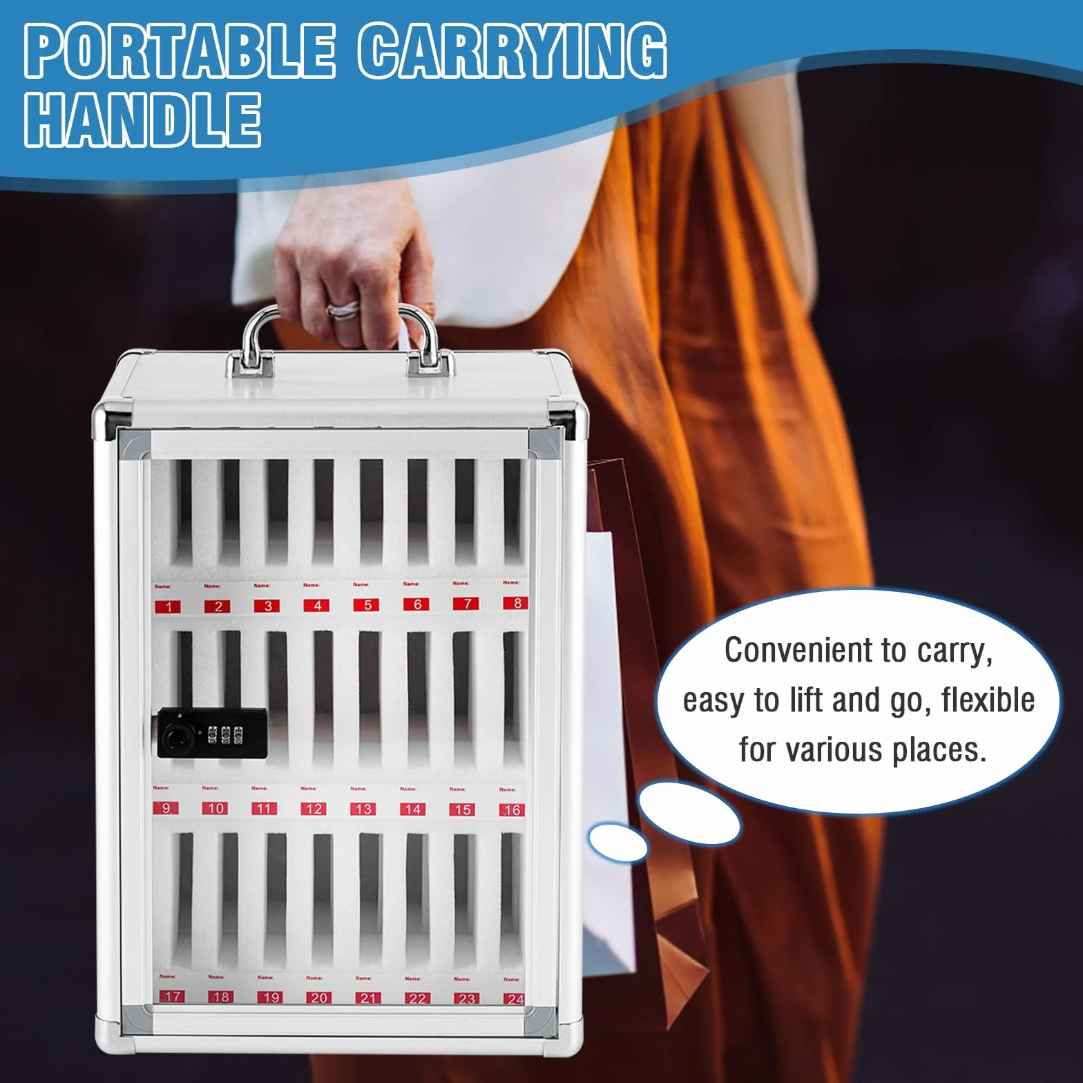 MXBAOHENG 24 Slot Mobile Phone Storage Cabinet In Lega di Alluminio Scatola di armadietti per la Gestione dei telefoni cellulari a Parete con Maniglia e Codice per Scuola Fabbrica Azienda