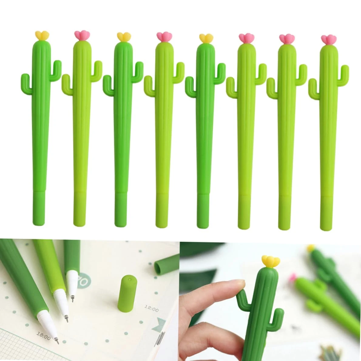 Penna Gel a Cactus 0, 5mm Nera 24 Pezzi in Plastica | Verde, Punta Fine e Formato Portatile, per Ragazzo Ragazza e Ragazzi, Idea Regalo per Compleanno
