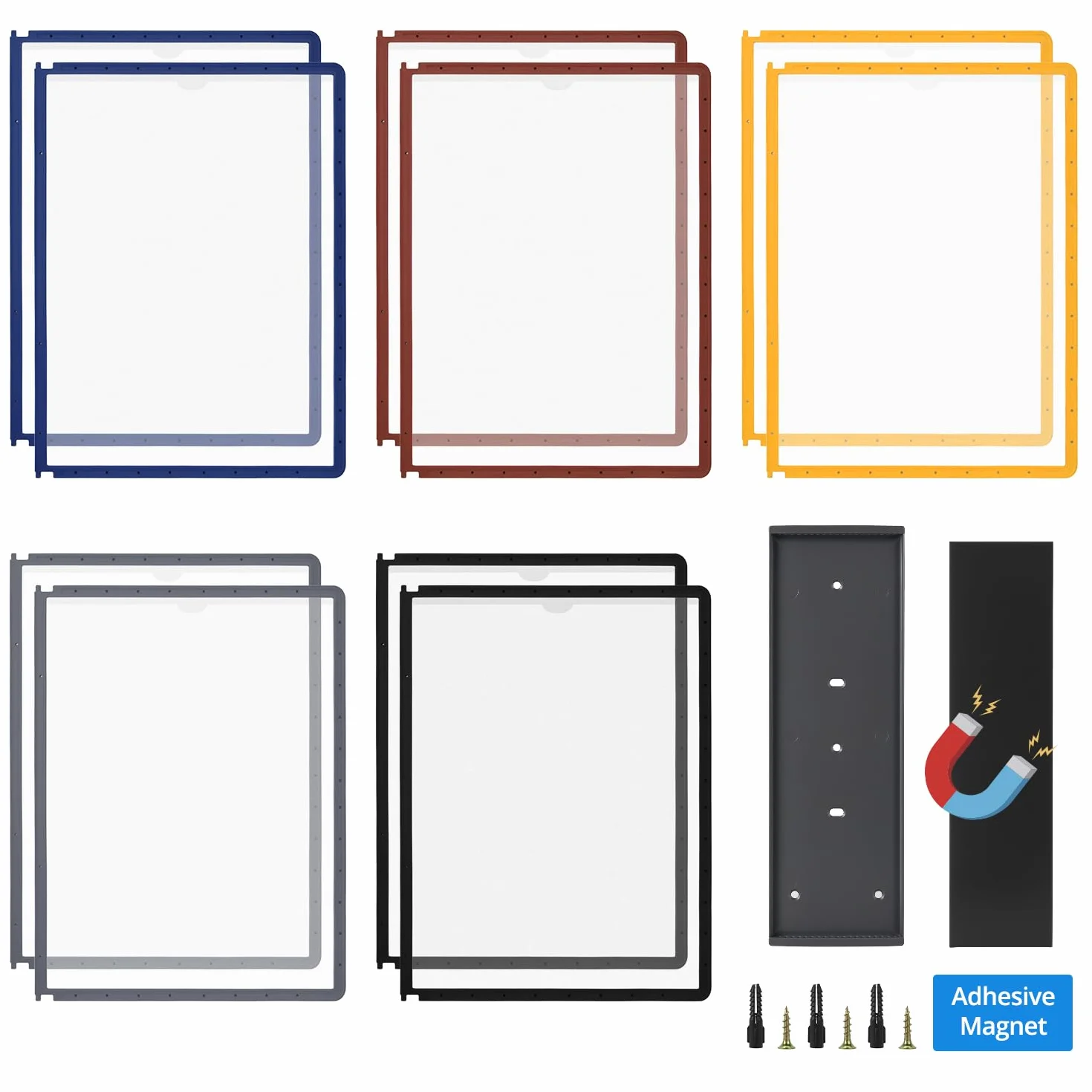 QWORK® Porta documenti da parete magnetico, 10 pannelli A4 neri, con piastra magnetica e viti per 2 metodi di installazione