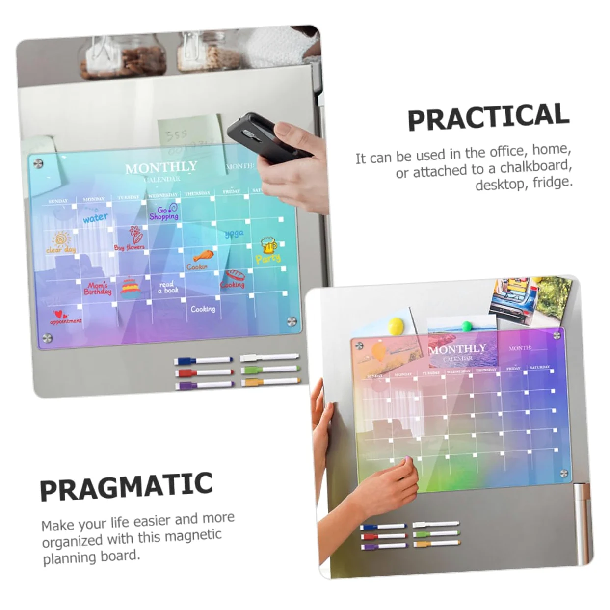 Planner Mensile Magnetico in Acrilico Cancellabile 7 Pezzi | Trasparente DIY Set Penna, Superficie per Annotazioni Quotidiane, Non Lascia Residui