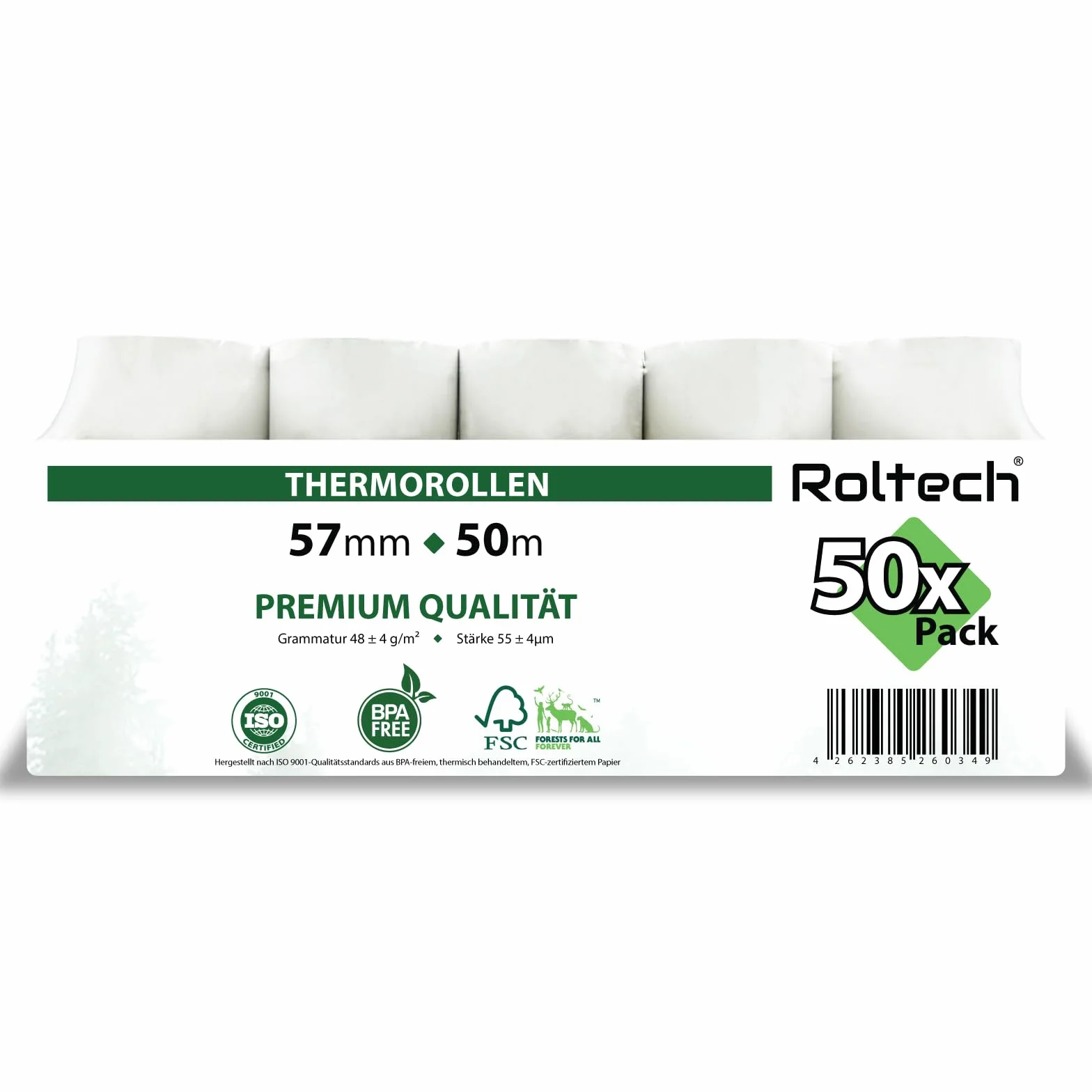 50 rotoli di carta termica | 57 mm x 50 m x 12 mm | senza BPA | EC Cash | carta termica | rotoli | qualità premium (50)