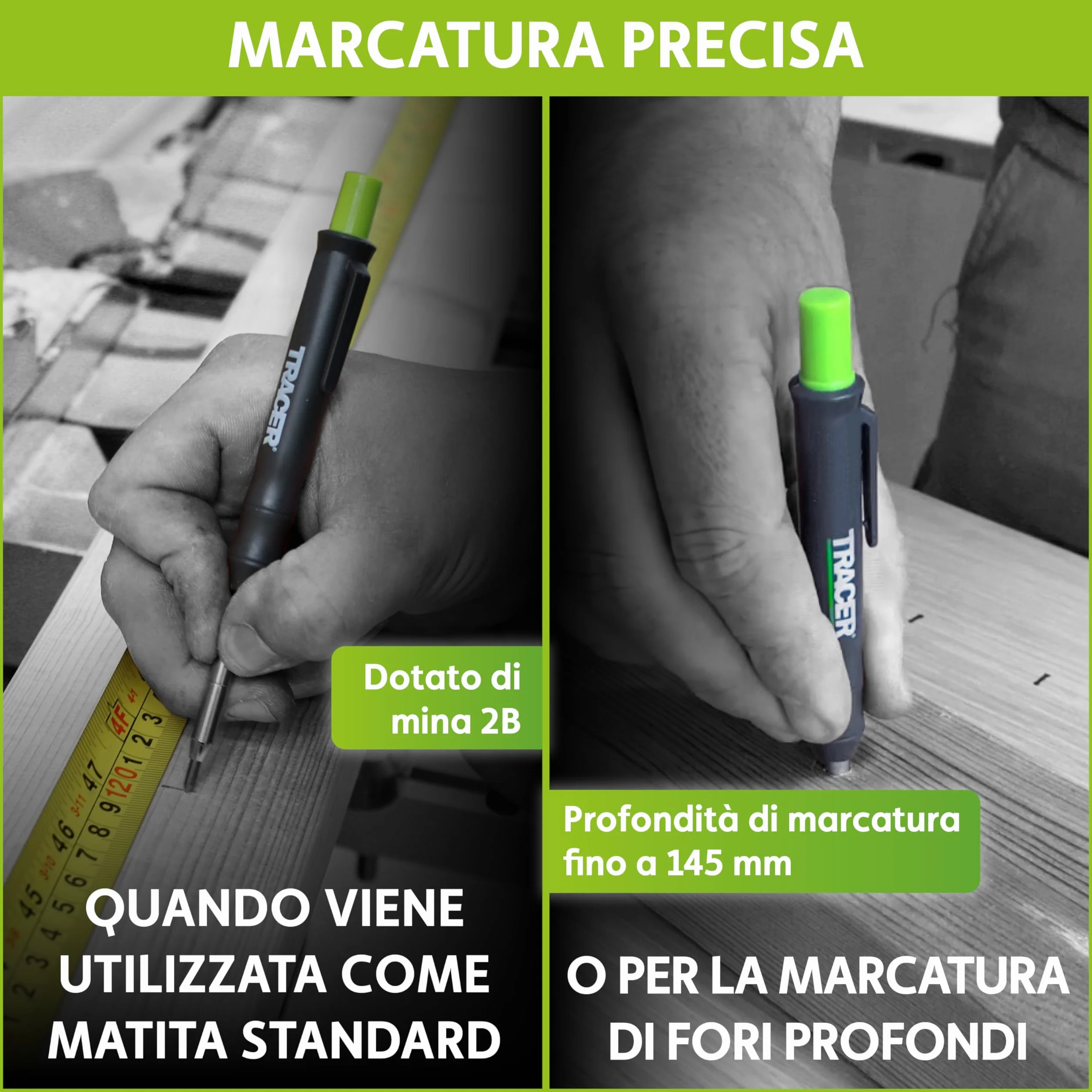 Tracer AMK5 Kit da 5 Pennarelli da Costruzione con Custodia Magnetica, Matita Carpentiere, Punta Lunga e Anti-Intasamento