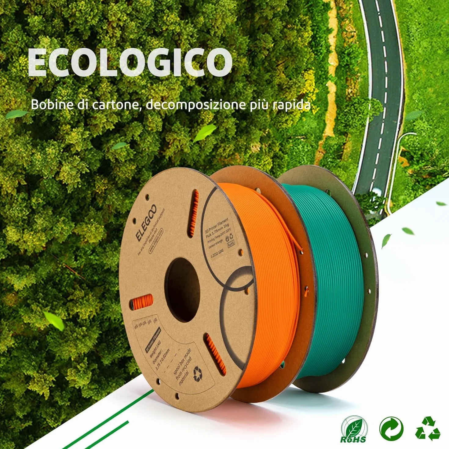 ELEGOO Filamento PLA 1,75 mm 1 kg per Stampante 3D Precisione Dimensionale +/- 0,02 mm