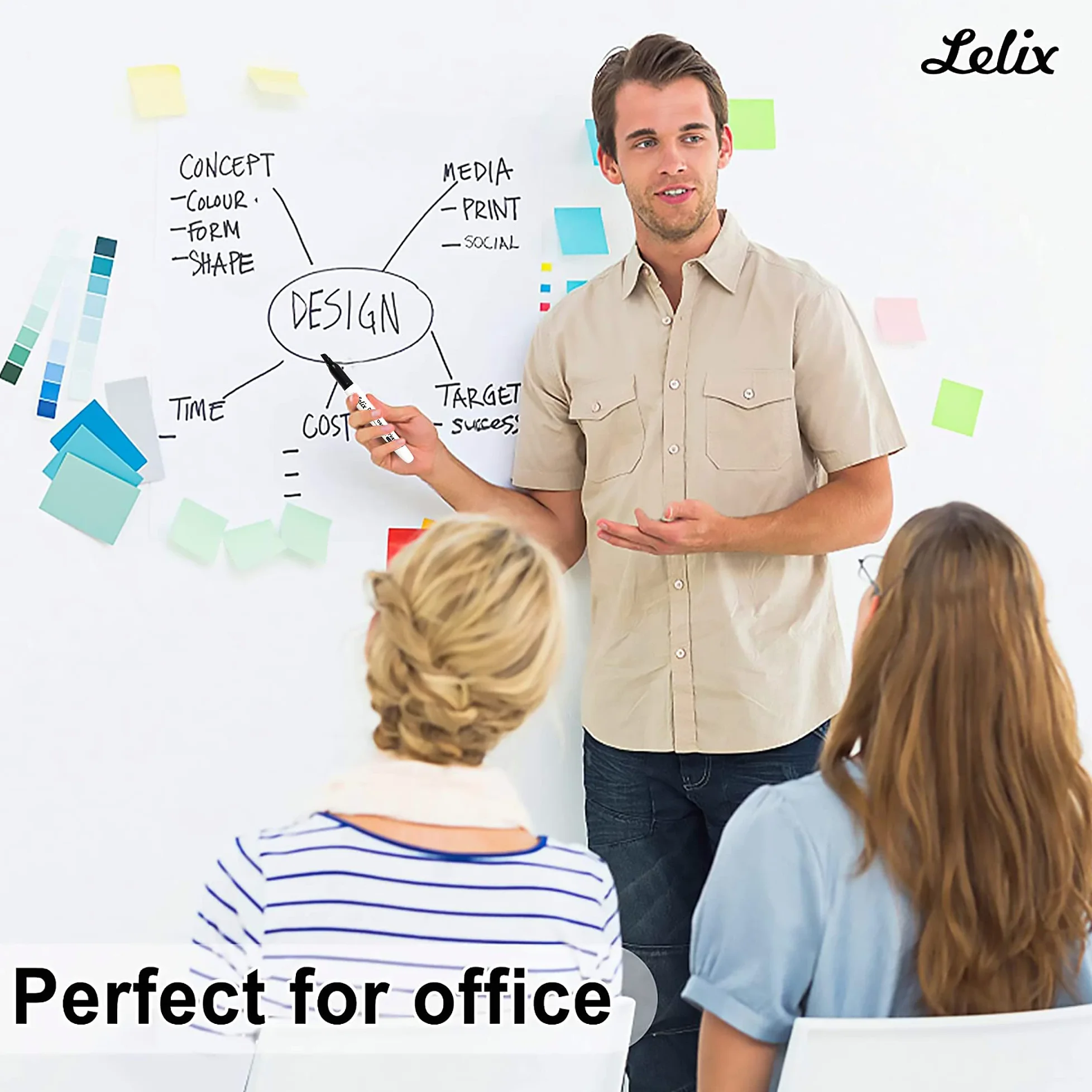 Lelix Pennarelli cancellabili a secco, confezione da 42, 14 neri + 14 blu + 14 rossi cancellabili a secco, punta a scalpello, pennarelli cancellabili a secco, per scuola, forniture per ufficio,