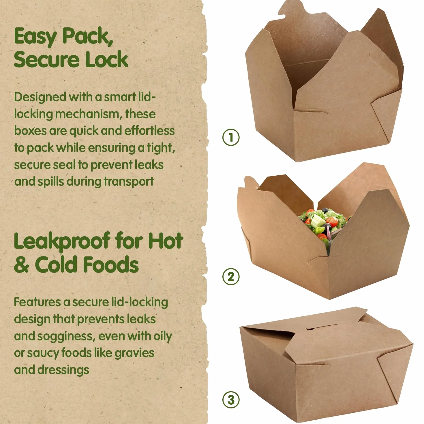 Scatola di carta Kraft usa e getta 13x10.6x6.7 cm 50 Pezzi contenitori alimenti caldi e freddi biodegradabili