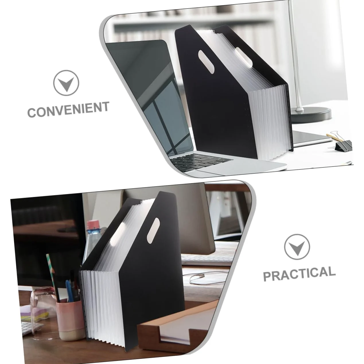 Organizzatore Documenti a Fisarmonica in Plastica Nero 2 Pezzi | Porta Documenti Verticale, Cartelline Ufficio, per Desktop e Trasporto