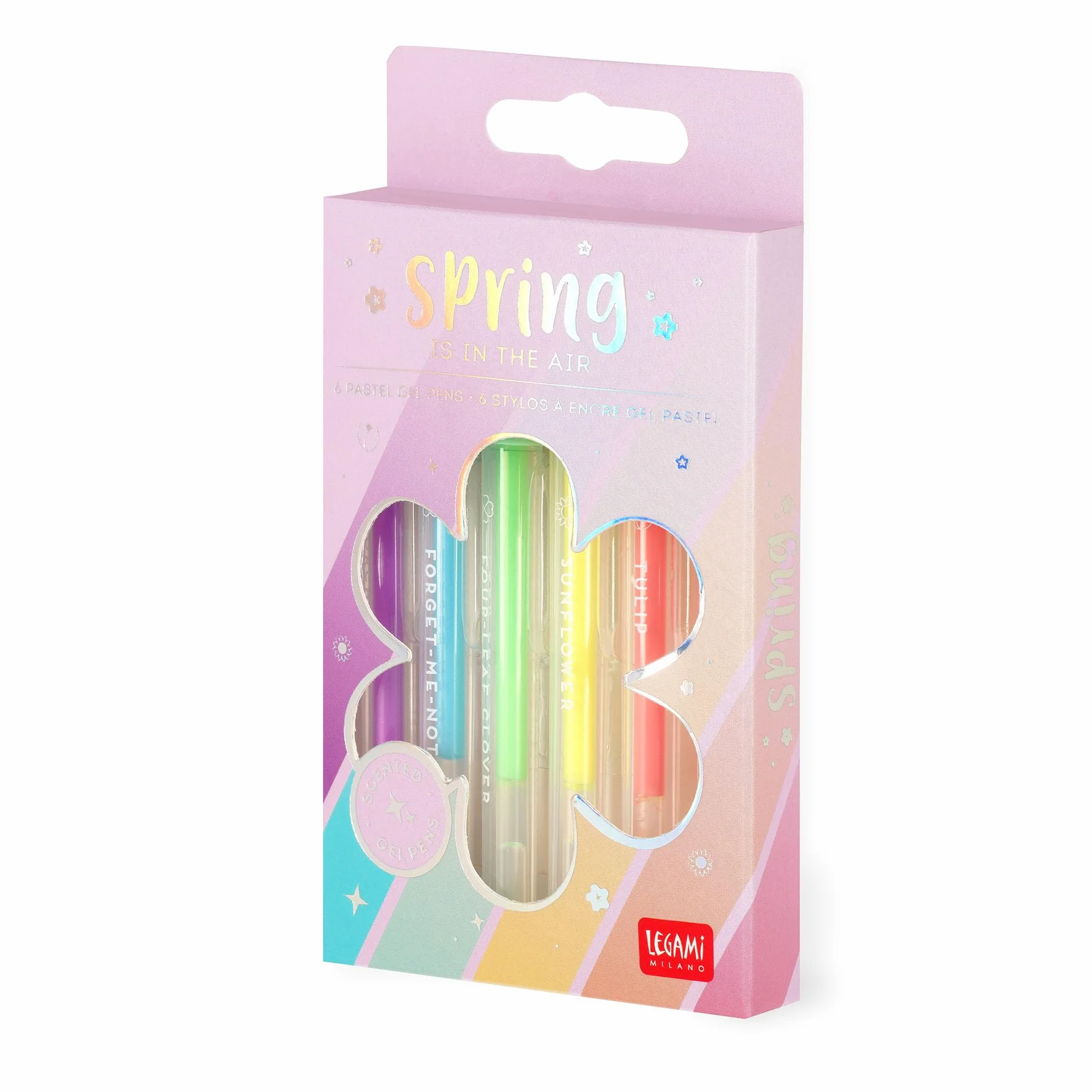 Legami Set di 6 Penne Gel Pastello Spring is in the Air, 6 Colori Profumati, Punta 1 mm