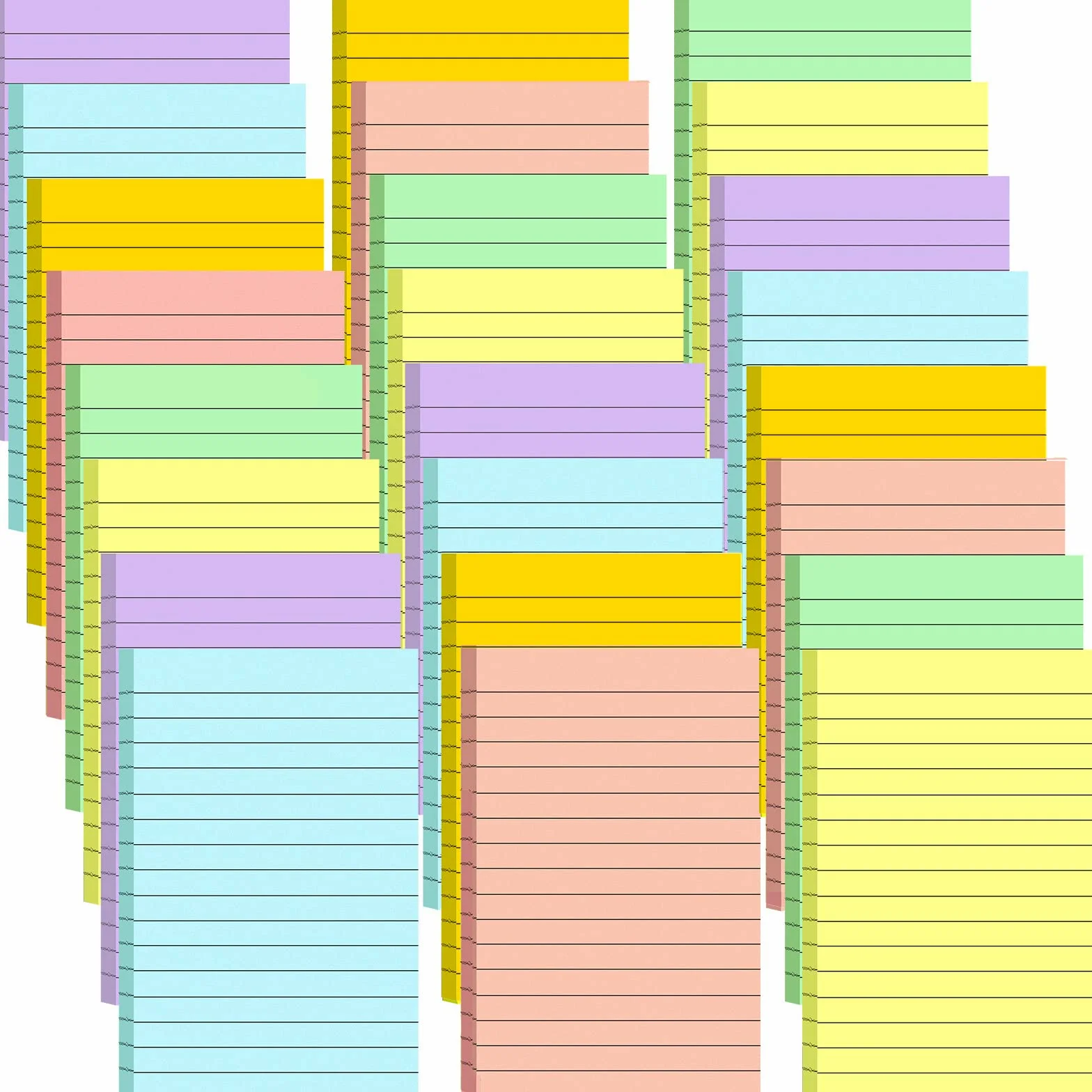 Confezione da 24 foglietti adesivi colorati a righe, 10 x 15 cm, per ufficio, casa, scuola, riunioni, 50 fogli/blocco, colore chiaro