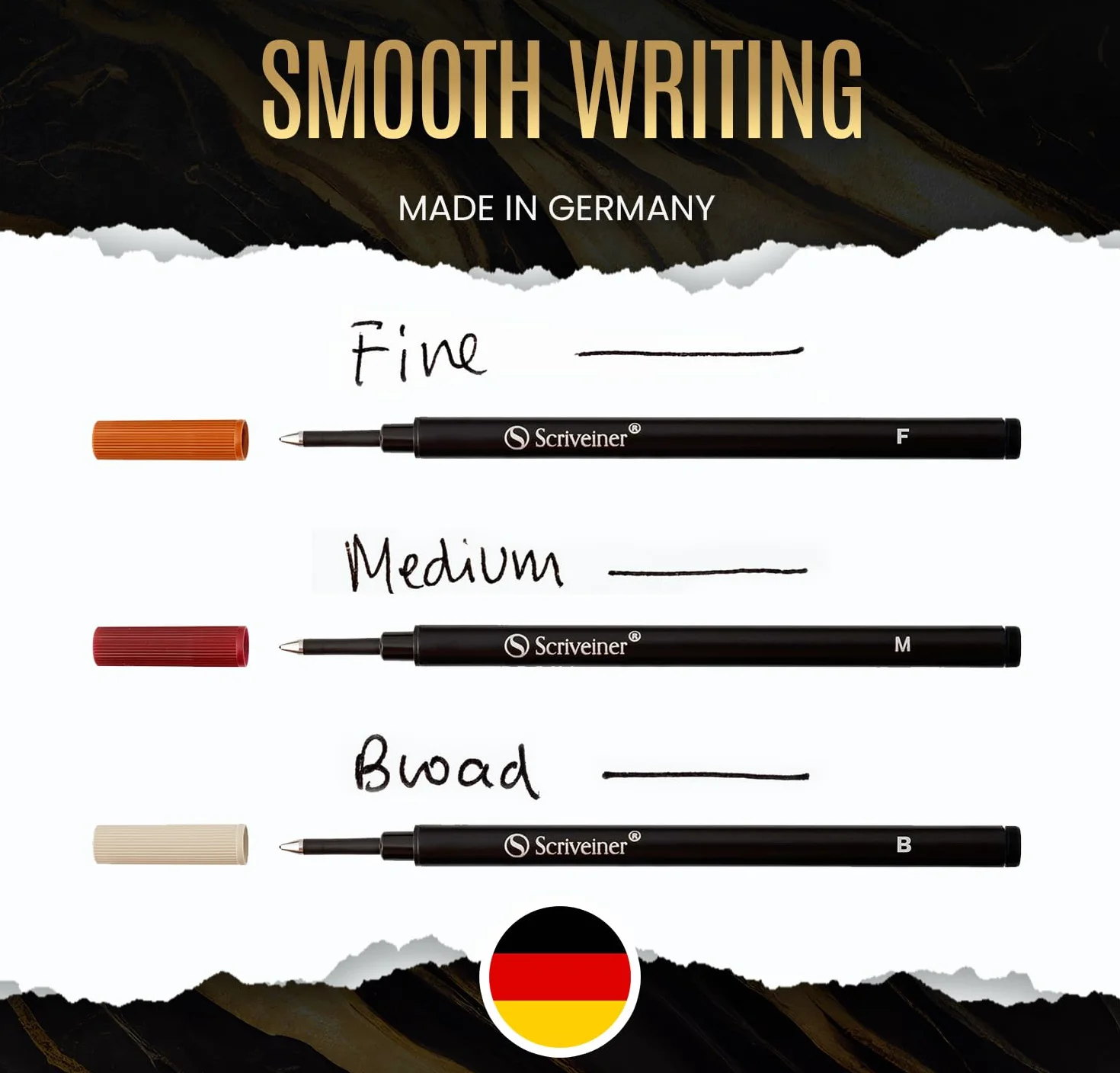 Scriveiner Ricarica Rollerball Nera Media 4 ricariche Rollerball di qualità premium per penne Scriveiner Refill sicurezza Rollerball Ceramica M Made in Germany