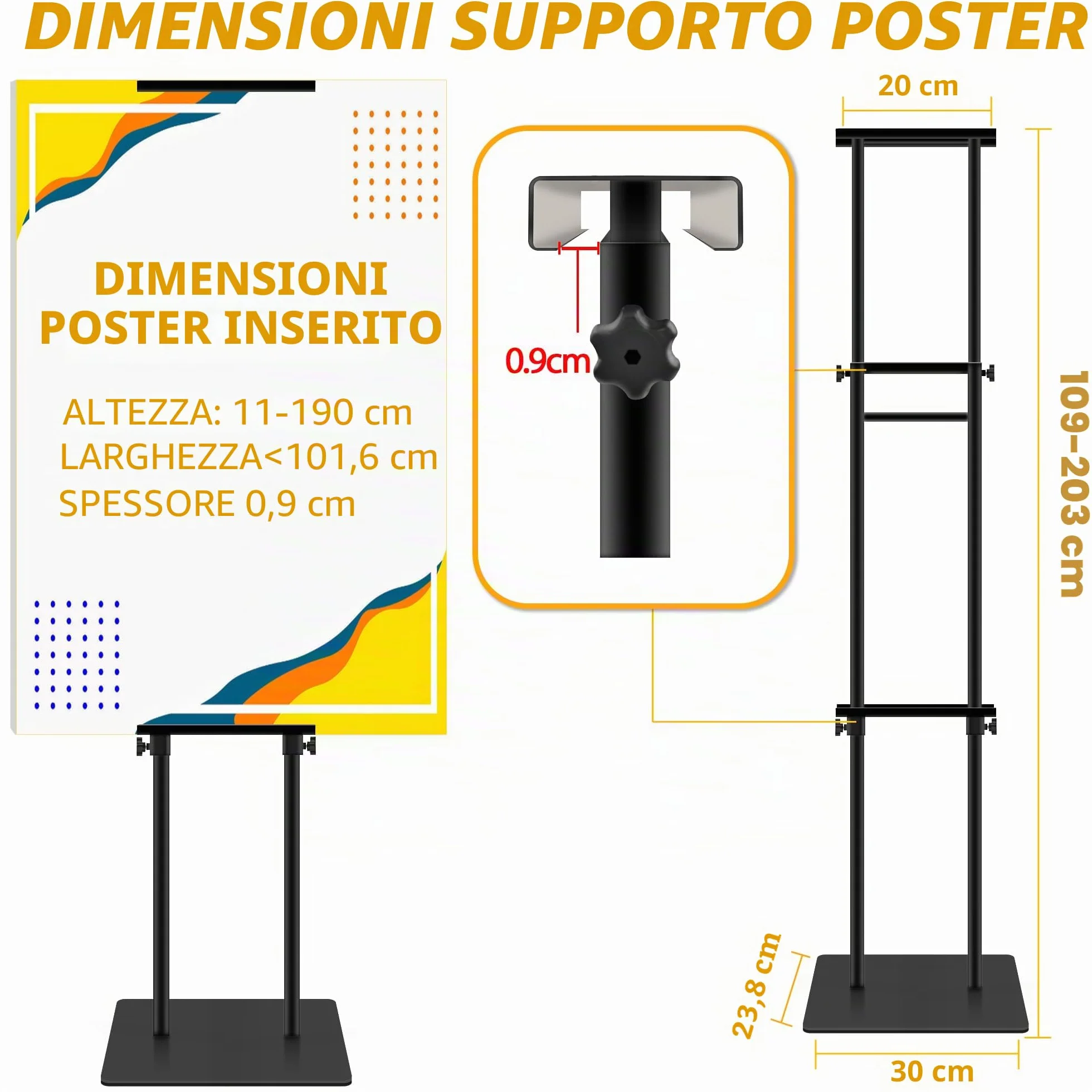 2 Pack Supporto per Poster KT Board Doppia Faccia, Supporto per Espositore Regolabile, Altezza del Supporto Pubblicitario in Metallo Fino a 78 Pollici (Nero)