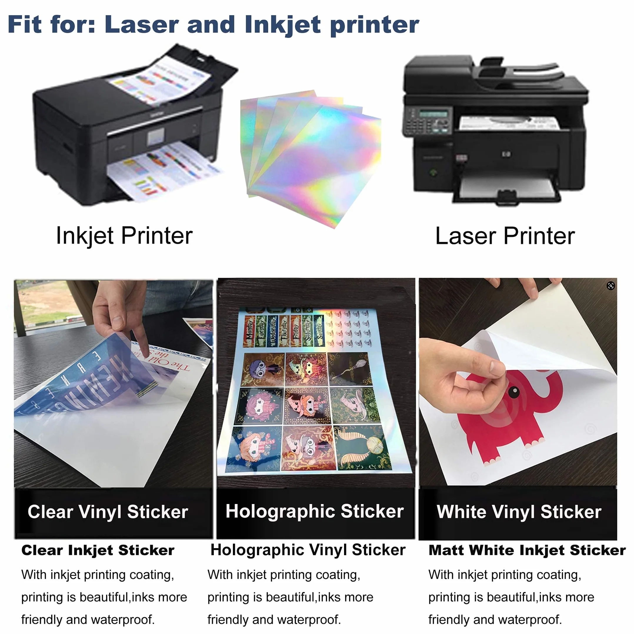 Carta adesiva trasparente stampabile in vinile A4 impermeabile per stampanti a getto d'inchiostro/laser