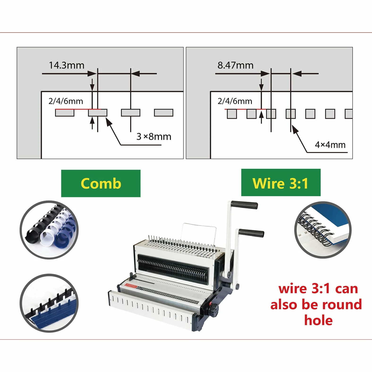 Accessori per Ufficio, rilegatrice Grembiule Multifunzionale e rilegatrice ad Anelli in Ferro Punzonatrice e rilegatrice a Clip 3 in 1 per Documenti da Ufficio