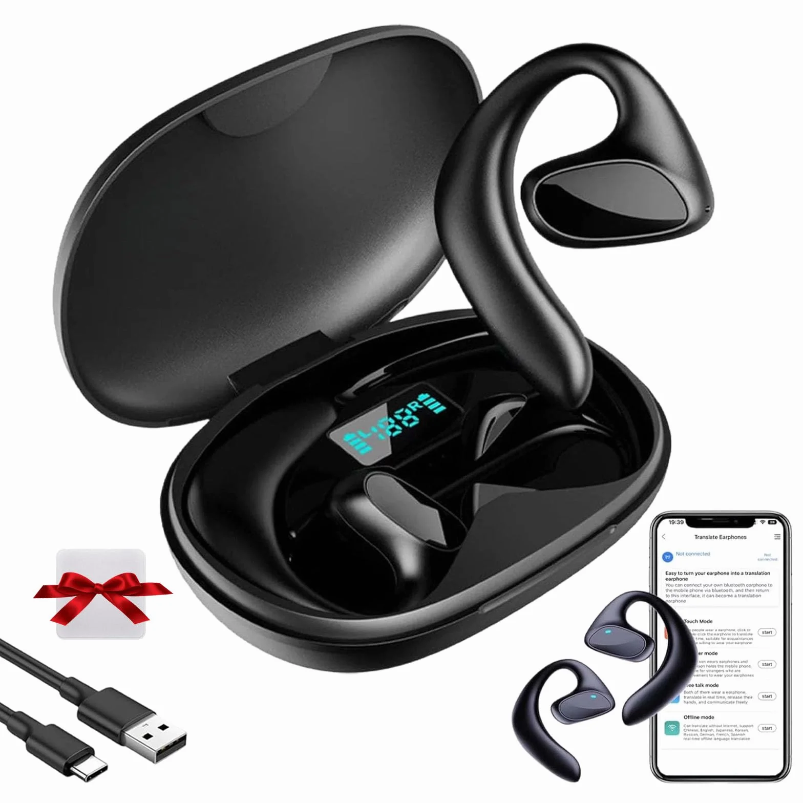 Meacode Ai Translation Earbuds, Meacode Traduttore 144 Lingue, Funzione Offline, Cancellazione, Auricolari Traduttore Simultaneo Ideali per Viaggi/Affari/Apprendimento (Black)