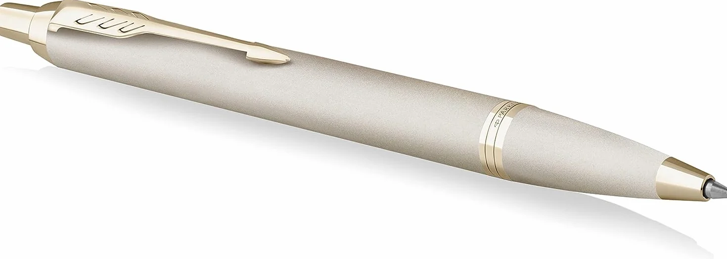 Parker IM Professionals - Set di penne e penne stilografiche monocromatiche con incisione, penna premium | confezione regalo | Pantrone blu | personalizzato | compleanno (champagne)