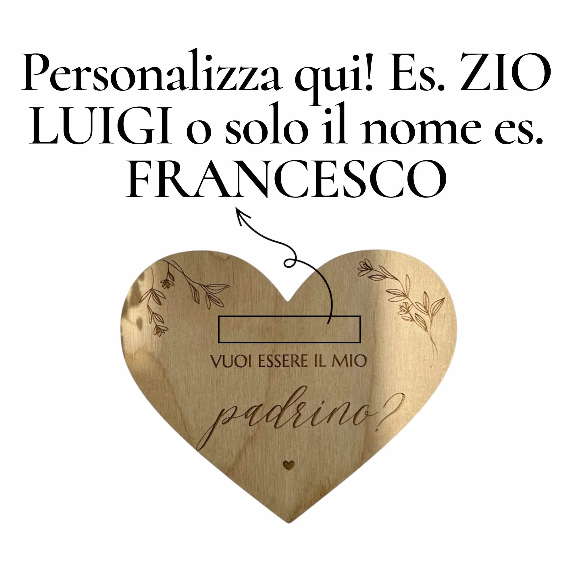 Bifulco Biancheria Targhetta Heart Personalizzata Vuoi Essere il Mio Padrino Regalo Battesimo Cresima