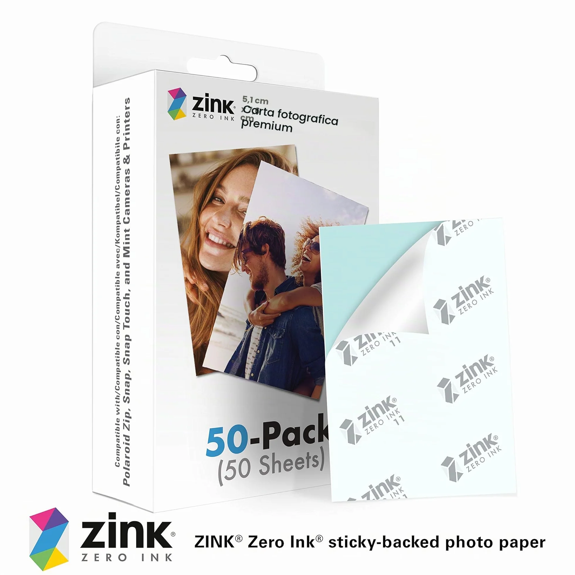 Zink Carta fotografica istantanea 5,1 x 7,6 cm, confezione da 50, bianca