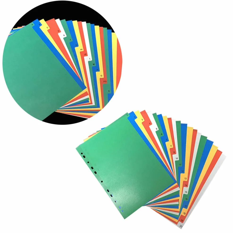 NUOBESTY 40Pcs A4 Divisori per Indice Raccoglitore Pagina di Indice Inseribile Schede per Raccoglitori Colorati per Agenda Notebook Diario di Viaggio