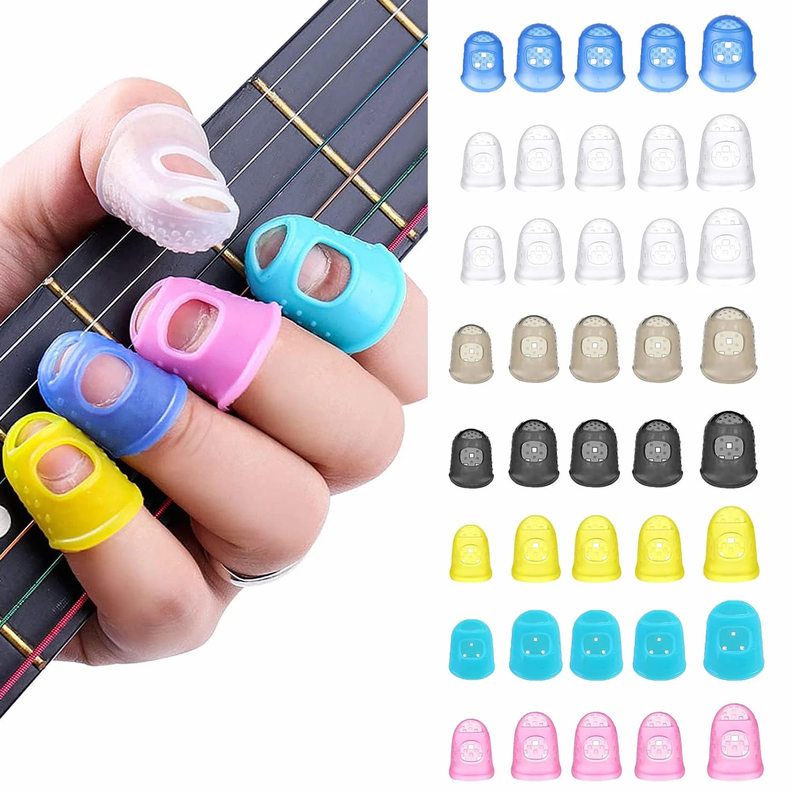 Ditale in Silicone per Dita - 40 Confezioni Protezioni per Dita per Chitarra, Taglio, Intaglio Cera, Documenti, Multicolore