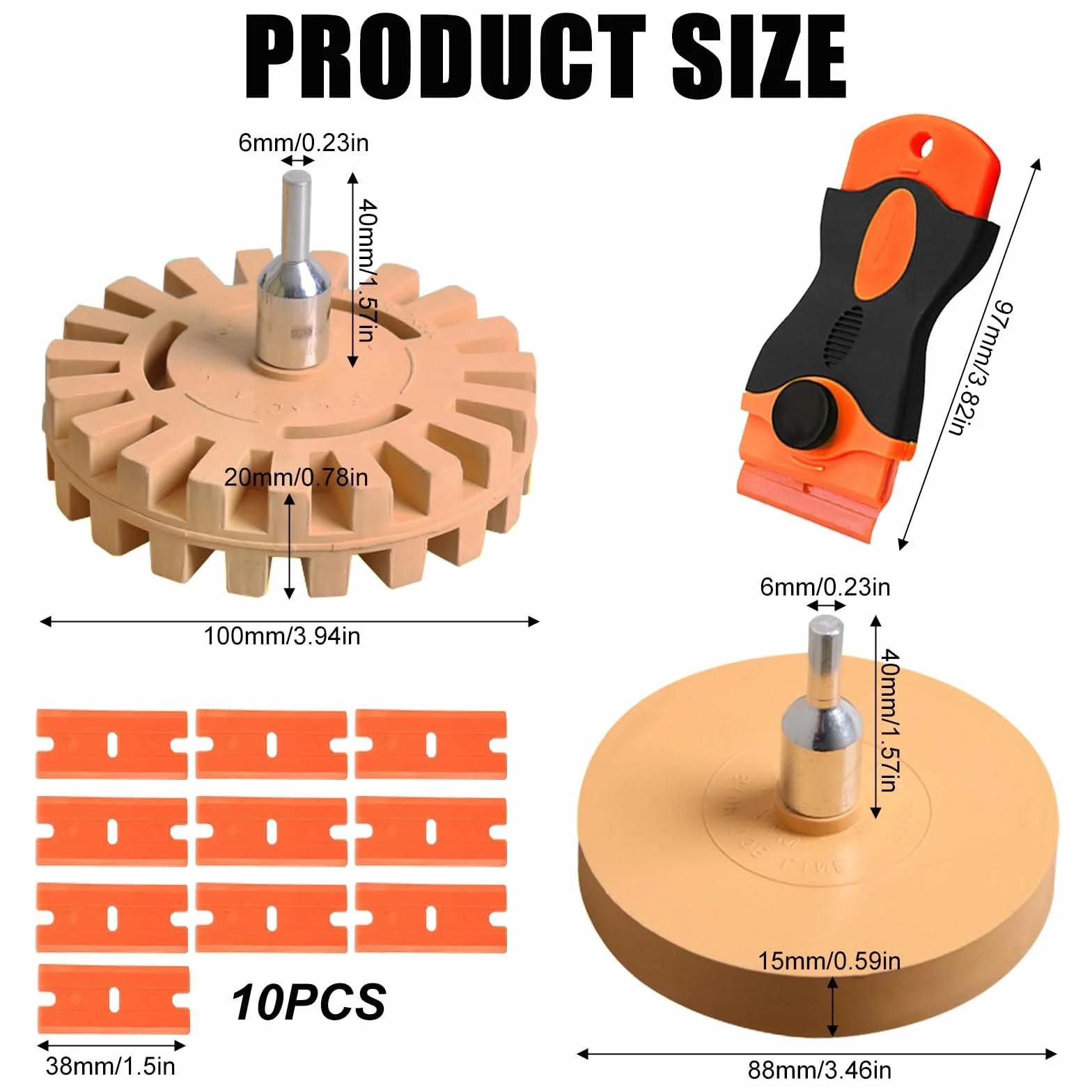 Adesivo gomma per avvitatore a batteria, diametro 100 mm & 88 mm, raschietto in plastica, 2 pezzi
