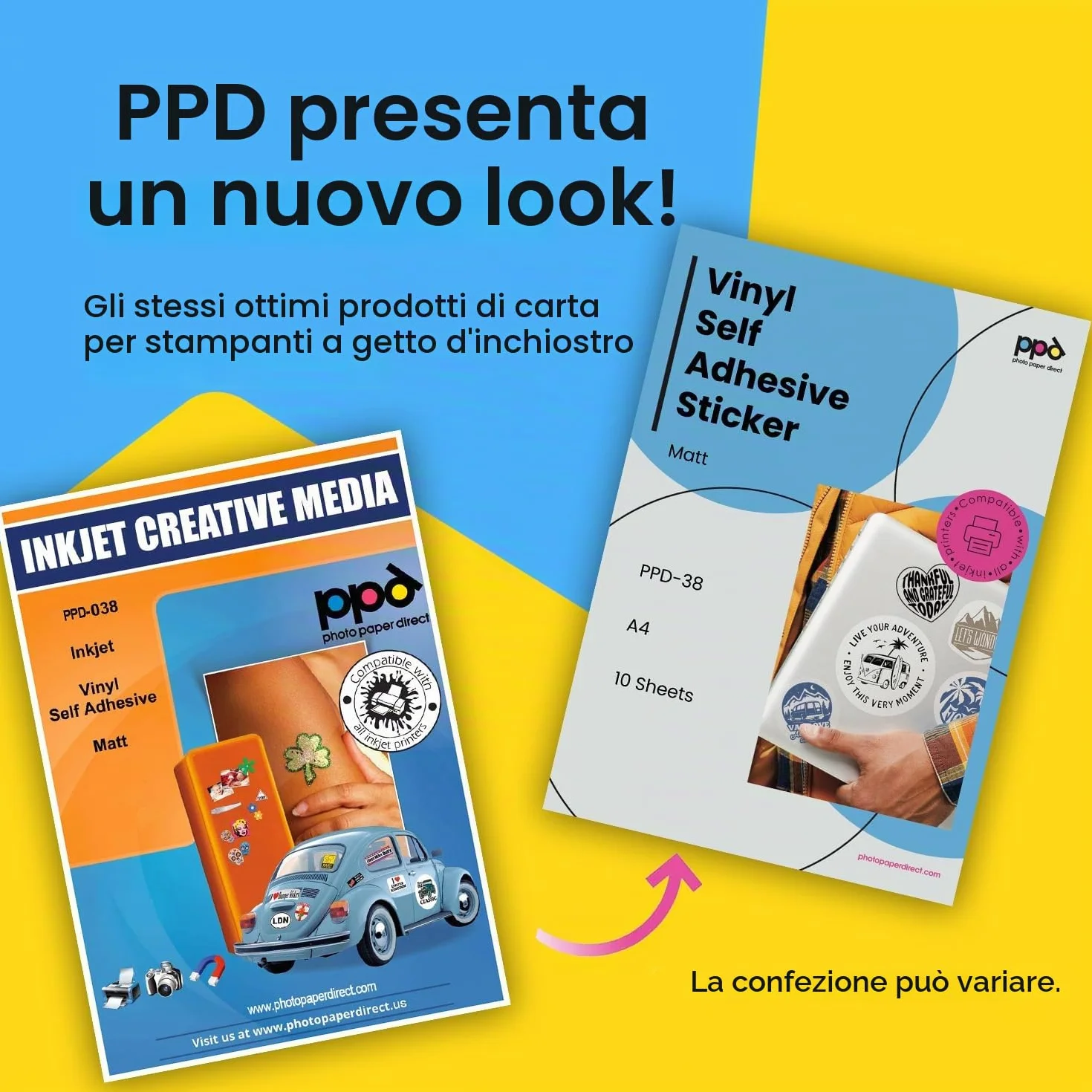 Fogli Di Carta Vinile Adesiva Opaca PPD A4 10 Per Stampanti Inkjet - Sticker Bianco
