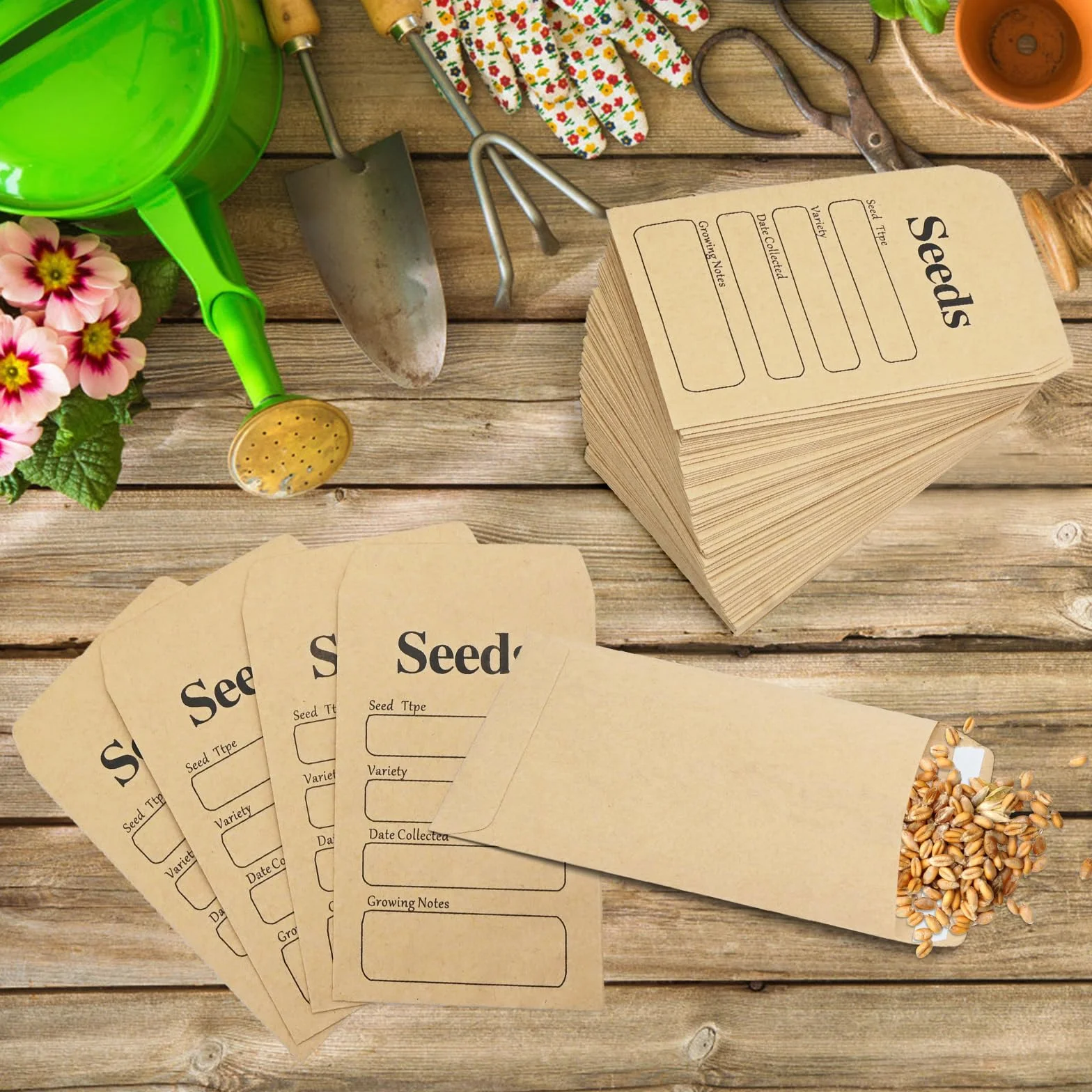 Buste per Semi Kraft 100 Pezzi con Modello Raccolta, Autosigillanti