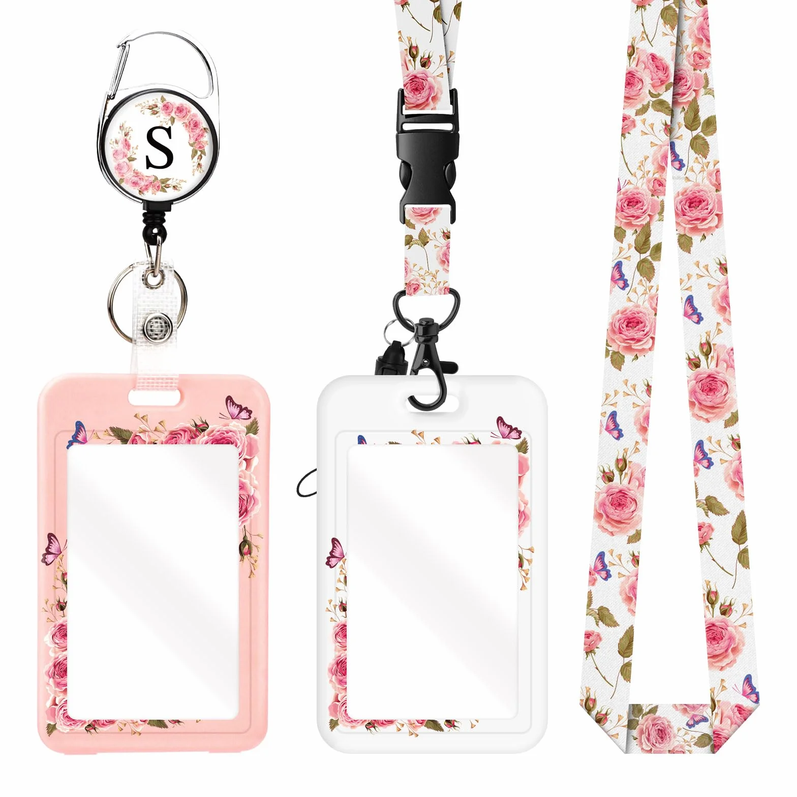 Porta Badge con Lettere A-Z, Cordino Rimovibile e Clip Retrattile, Personalizzato per Infermiere Insegnanti Studenti Ufficio (2 Pack)