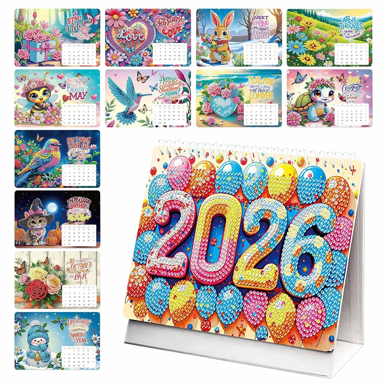 Calendario da Tavolo 2026 Planner Mensile e Decorazione Casa | Calendario da Tavolo Strass Art 2026 Planner per Scrivania per Ufficio, Scuola, Insegnante, Studente, Famiglia, Natale