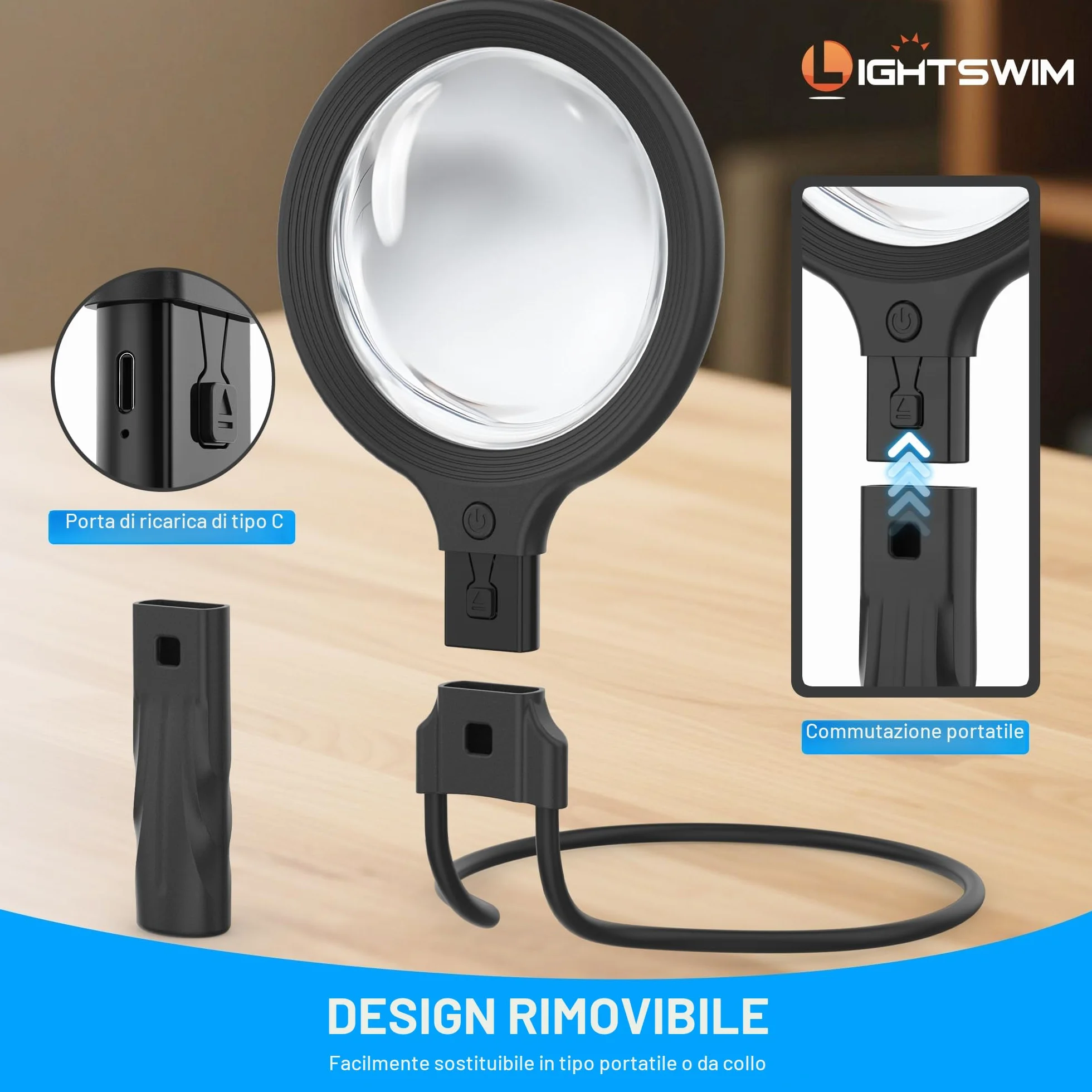 Lente d'ingrandimento da collo con luce 138mm 5X portatile illuminata 10X migliorate