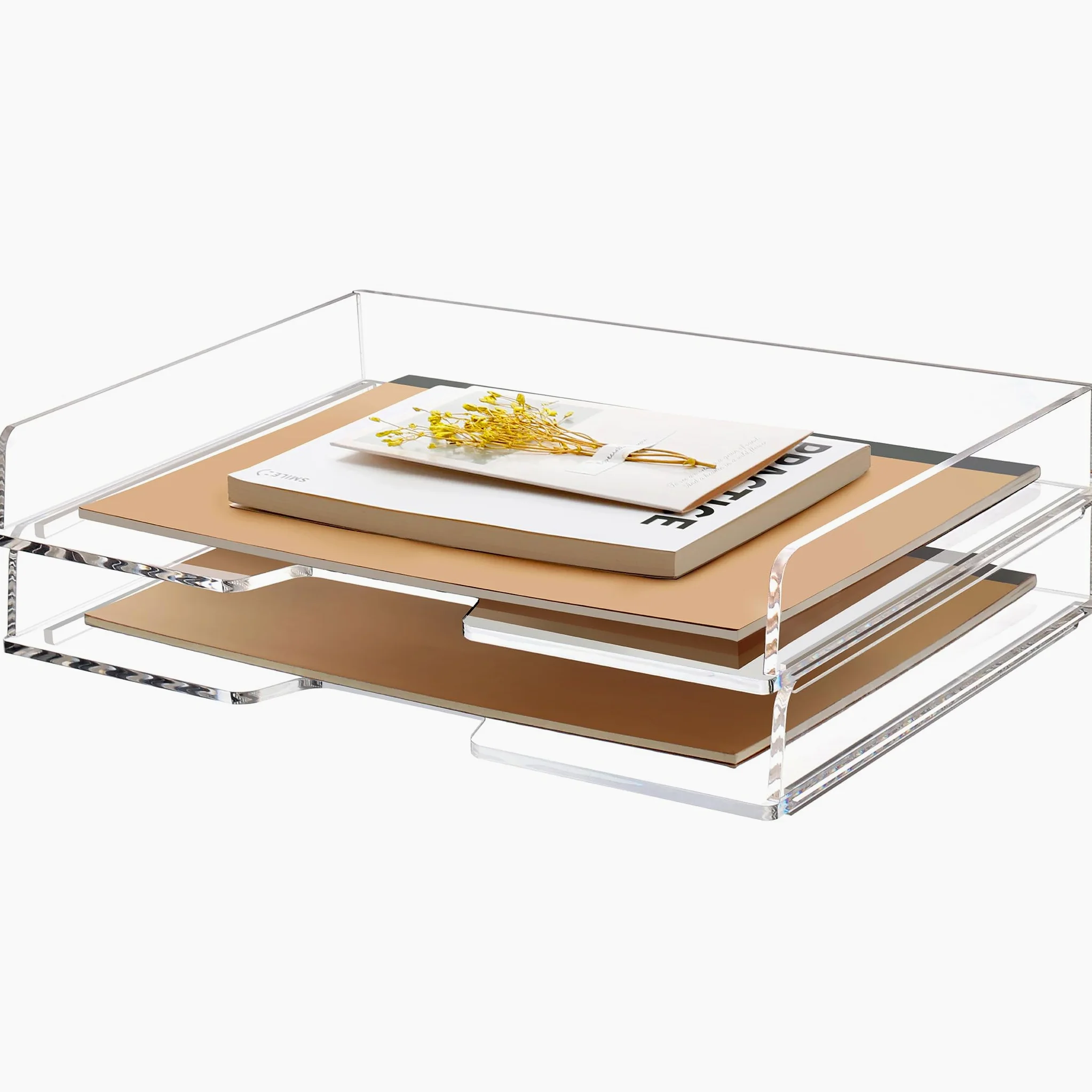 Confezione da 2 vassoi impilabili per lettere, formato A4 allargato, organizer da scrivania e accessori in acrilico, vassoio per riporre oggetti per ufficio, 35 x 23,5 x 9,2 cm