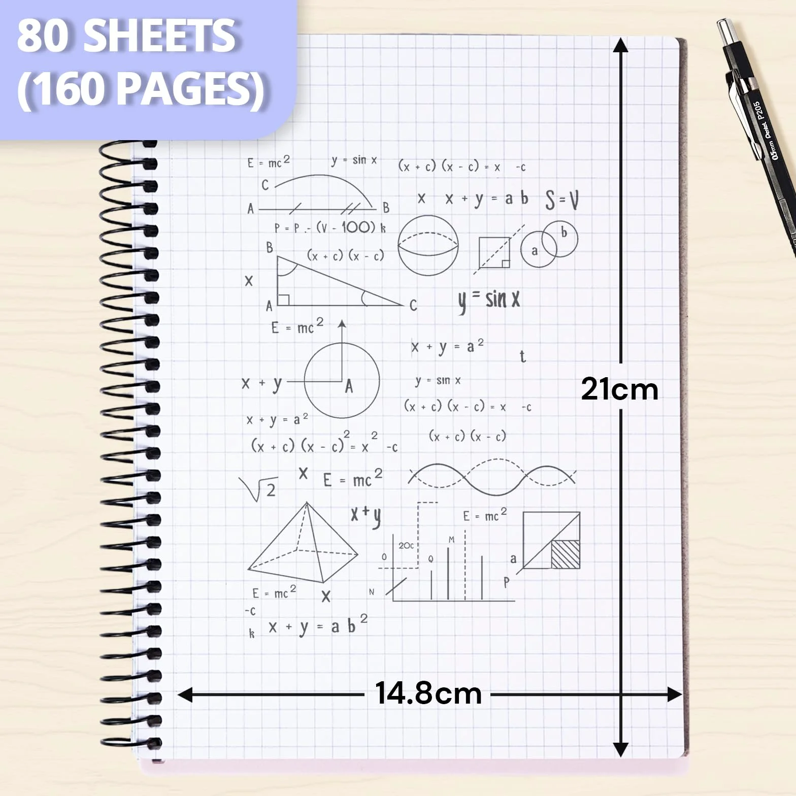 ONAVIA Quaderno A5 Quadretti 5 Pezzi Quaderni 80 Fogli 90 g/m², Multicolore | Taccuino a spirale con Tasche, Quadrettati 5x5 mm, Pagine Staccabili, Copertina in Polietilene per Studio e al Lavoro