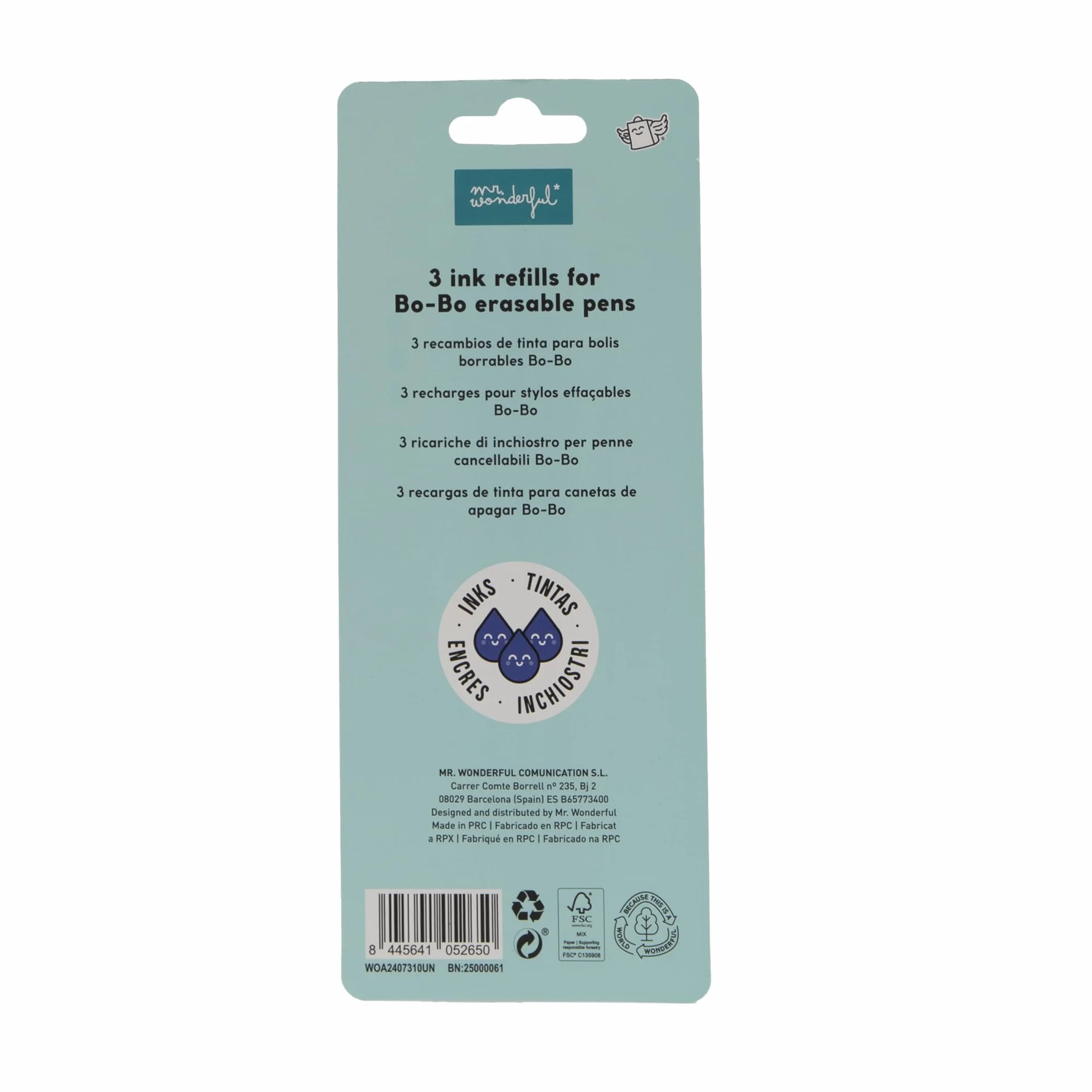 Mr. Wonderful Set di 3 ricariche inchiostro gel termosensibile blu per penne cancellabili