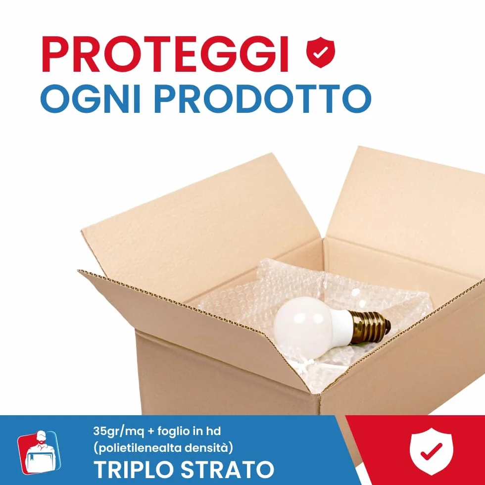 Pluriball Imballaggio 1x100mt 55gr/mq Plastica con Bolle per Protezione Oggetti