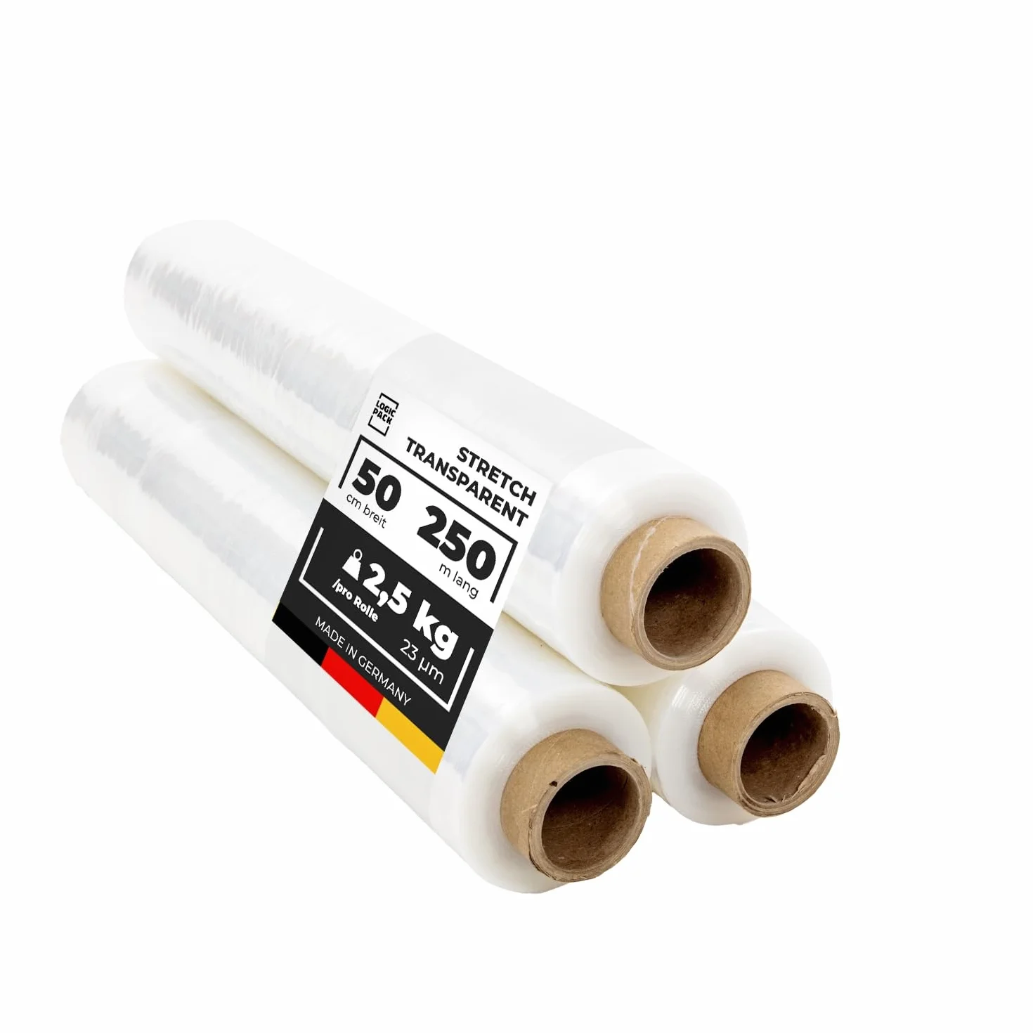 Pellicola Trasparente Manuale Professionale 50 cm x 250 m 2.5 kg – Film Estensibile Imballaggio per Spedizioni Protettivo Extra Resistente e Autoadesivo per Traslochi Pallet (3 Rotoli)