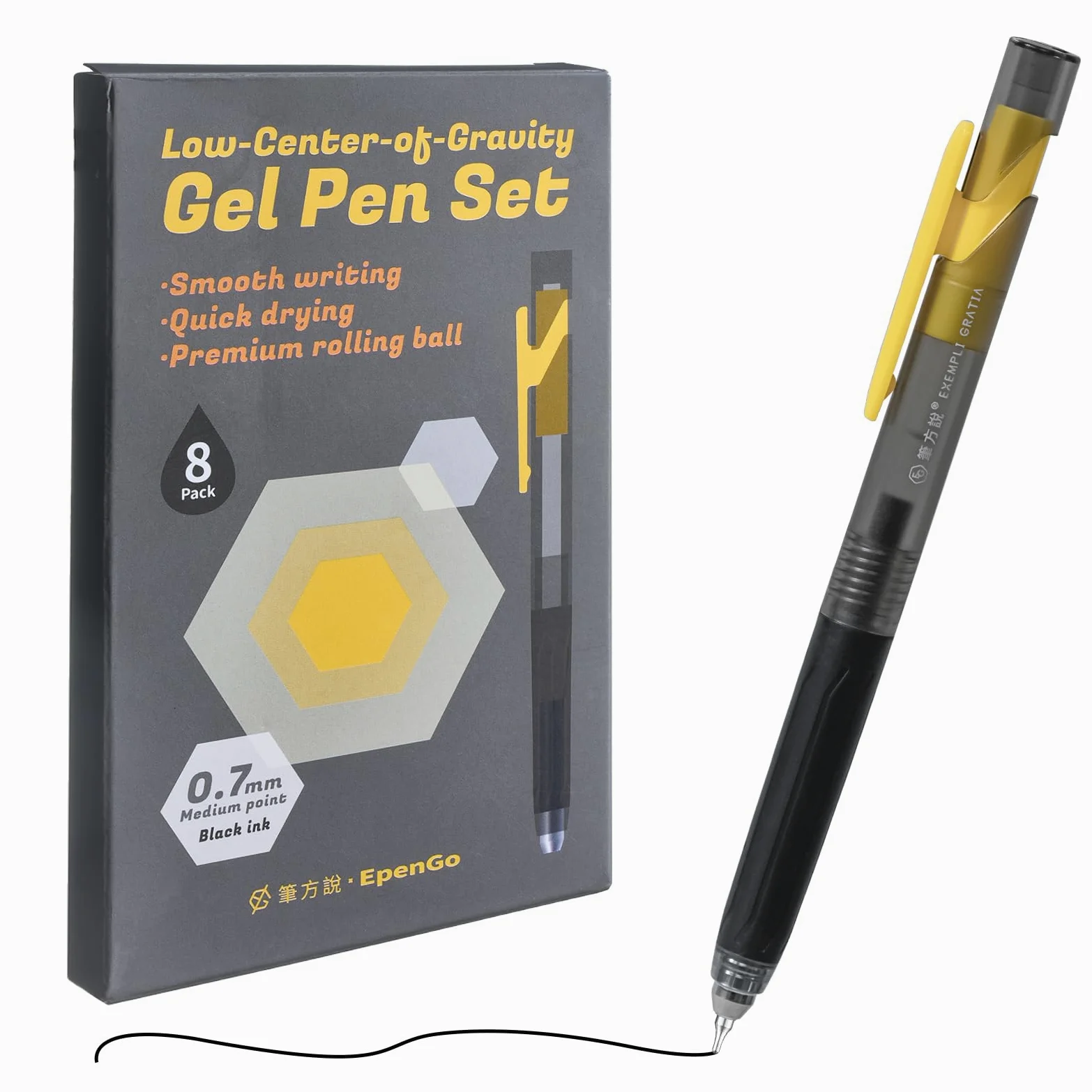 Set di 8 penne gel nere, punta fine e liscia, centro di gravità basso, punta media da 0,7 mm, ad asciugatura rapida, inchiostro nero, per ufficio, scuola, diario, prendere appunti