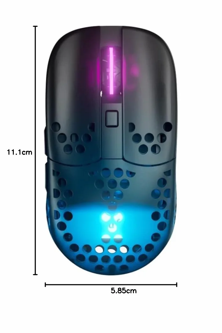 Xtrfy MZ1 Wireless, Mouse da Gioco Senza Fili Ultraleggero, Radio 2,4 GHz, Forma Esclusiva per un Puntamento Ottimale, Illuminazione RGB, Ricaricabile, Nero