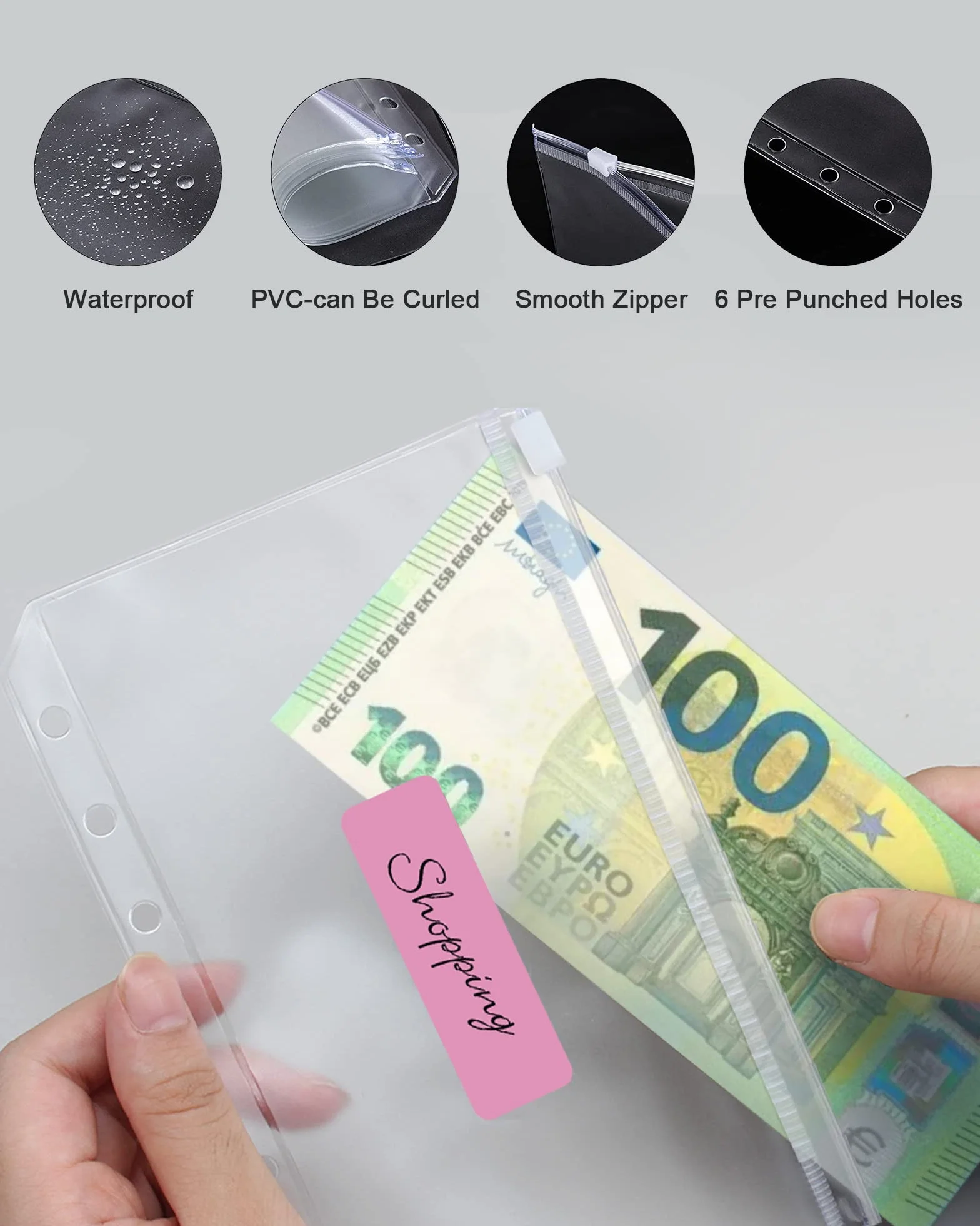 JEJA Agenda A6 con Buste Porta Soldi, Raccoglitore bilancio con Foglio Spese, Buste Trasparenti a Cerniera, Etichette Colorate (Nero)