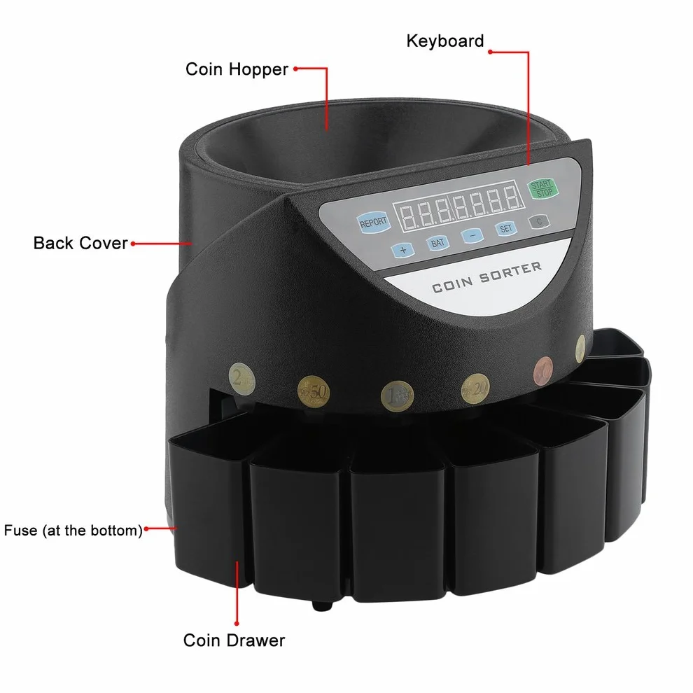 yesper Conta Monete muenzzaehl macchina monete sortierer monete Euro soldi macchina contasoldi Coin Counter Sorter 300 pezzi/min Nero