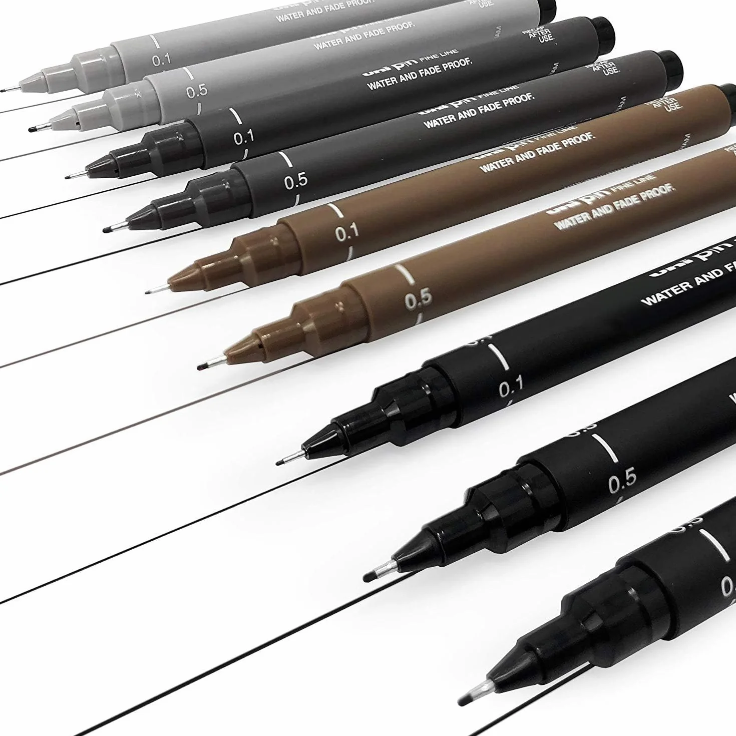 Uni Pin Fineliner Set 9 penne da disegno 0,1/0,5 mm nero grigio seppia