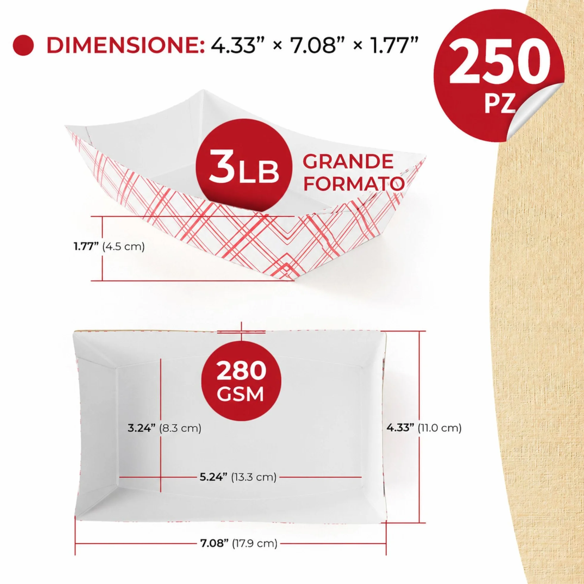 SPARGOS Food Boats Vassoi per alimenti 250 pezzi 1,4 kg carta rossa e bianca a prova di perdite congelatore usa e getta