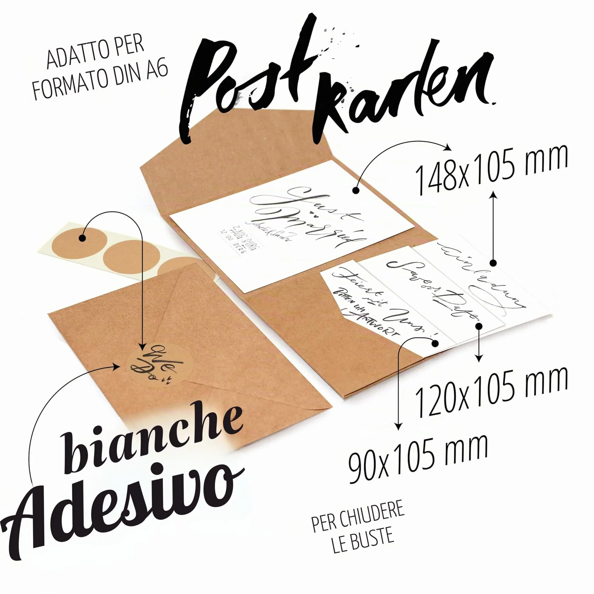 Japun Pocketfold Biglietti carta kraft vuoti tascabili con buste DIN B6 inviti nozze marrone 25 pezzi