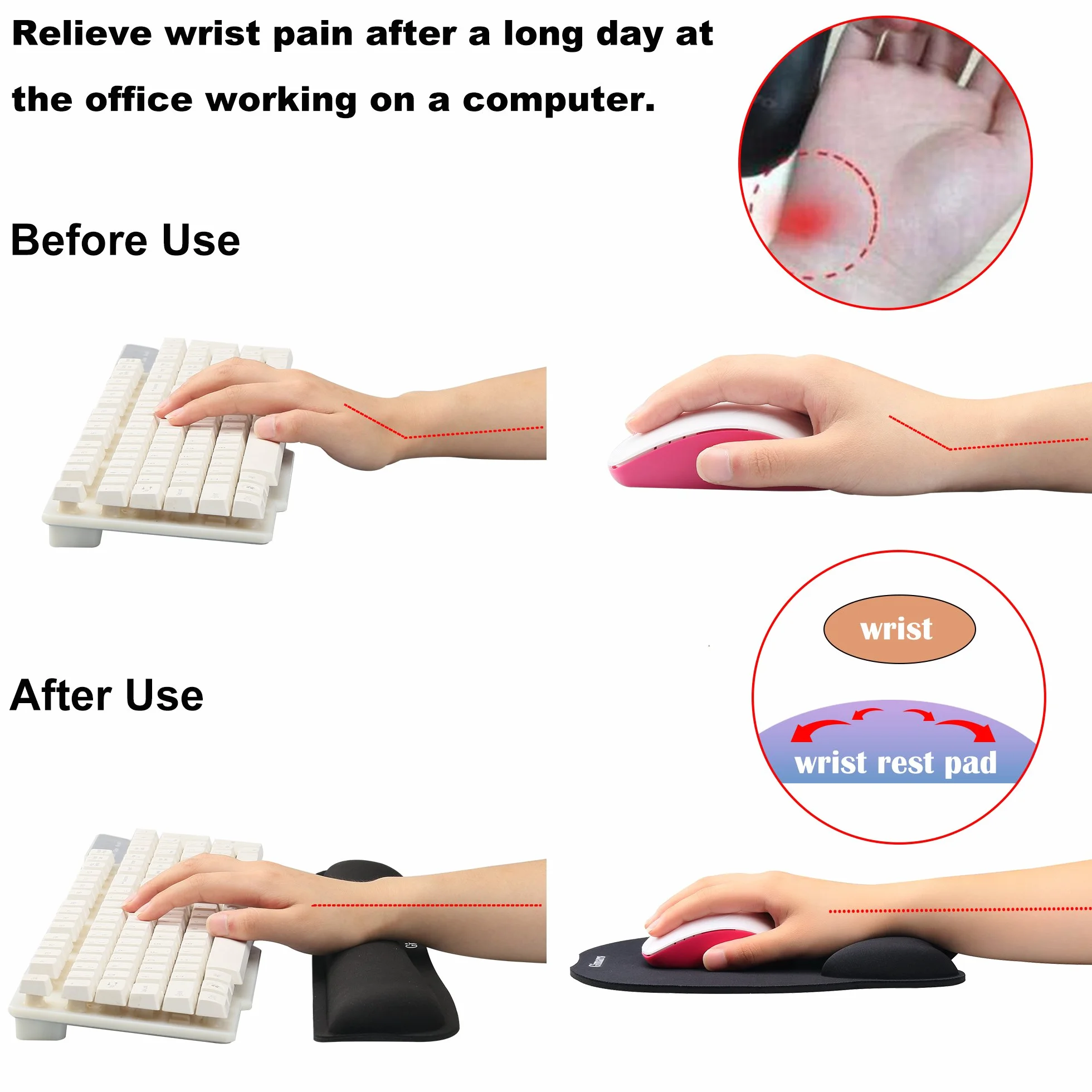 Gimars Cuscini Poggiapolsi e Mouse Pad con Poggiapolsi per Mouse Tastiera Ergonomico Memory Foam Lycra