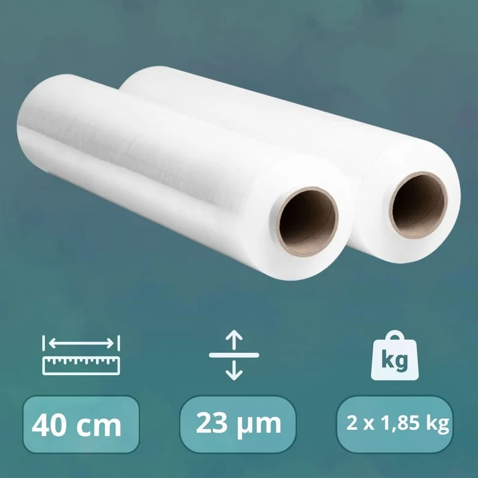 RAGO® Film estensibile imballaggio 2 pezzi 9,5 × 9,5 × 40 cm 300m Pellicola imballaggio trasloco trasparente Plastica per imballaggio 300 m