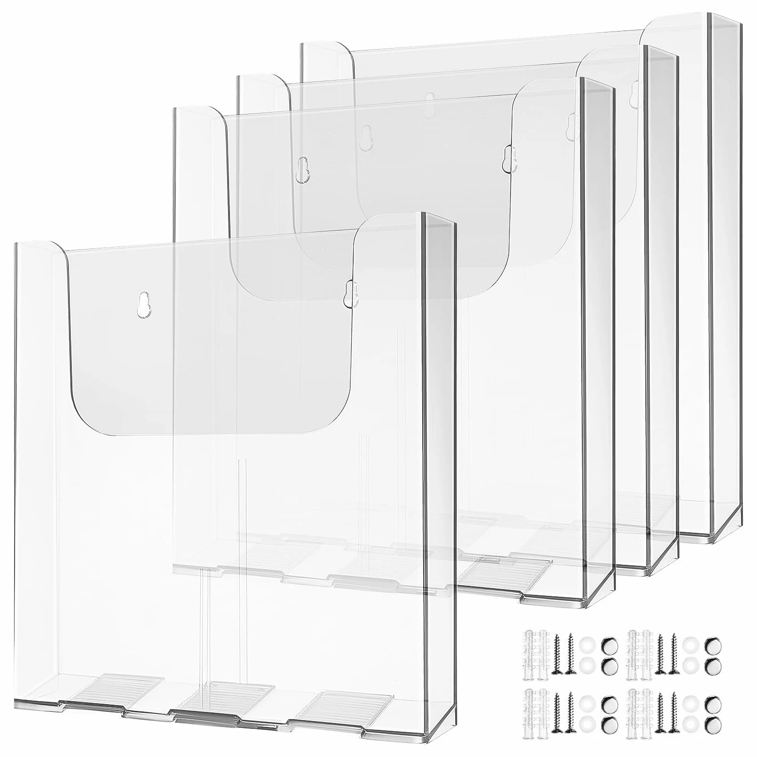 4 Pezzi Portadocumenti da Parete A4 in Acrilico, Espositore Muro | Organizer Ufficio, Installazione Semplice, per Casa e Scuola