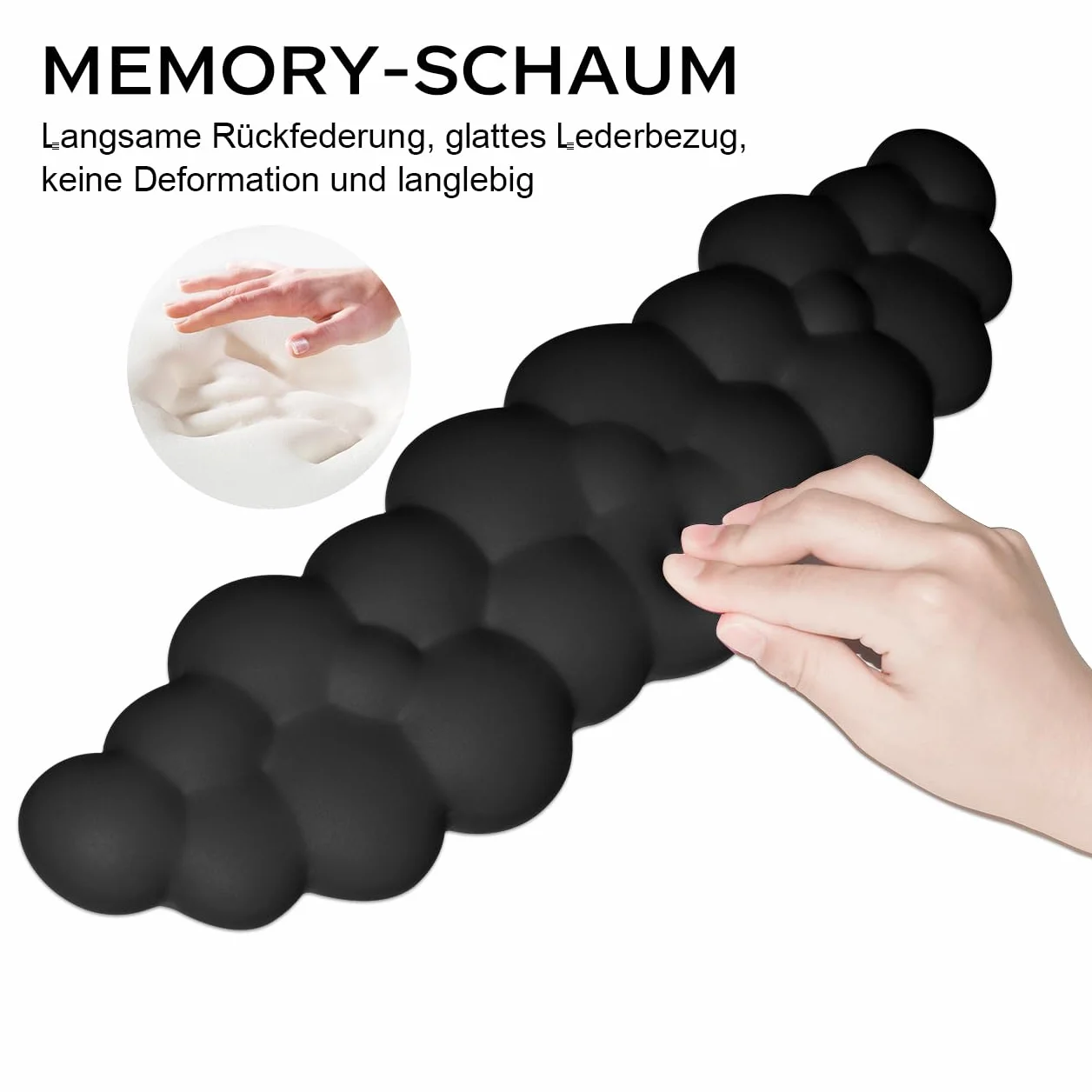 Poggiapolsi per tastiera in pelle con memory foam, base antiscivolo in PU, nero