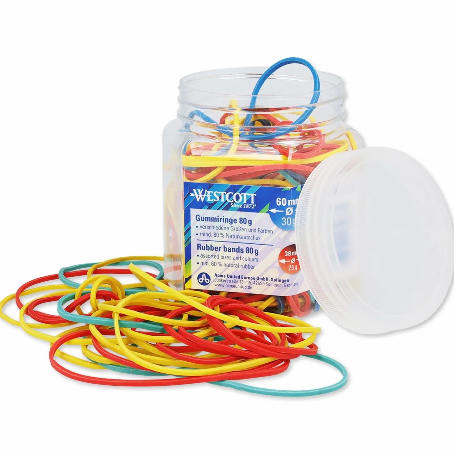 Westcott Elastici 80 g, 170 elastici colorati, Ø 60-38 mm, E-10581 00