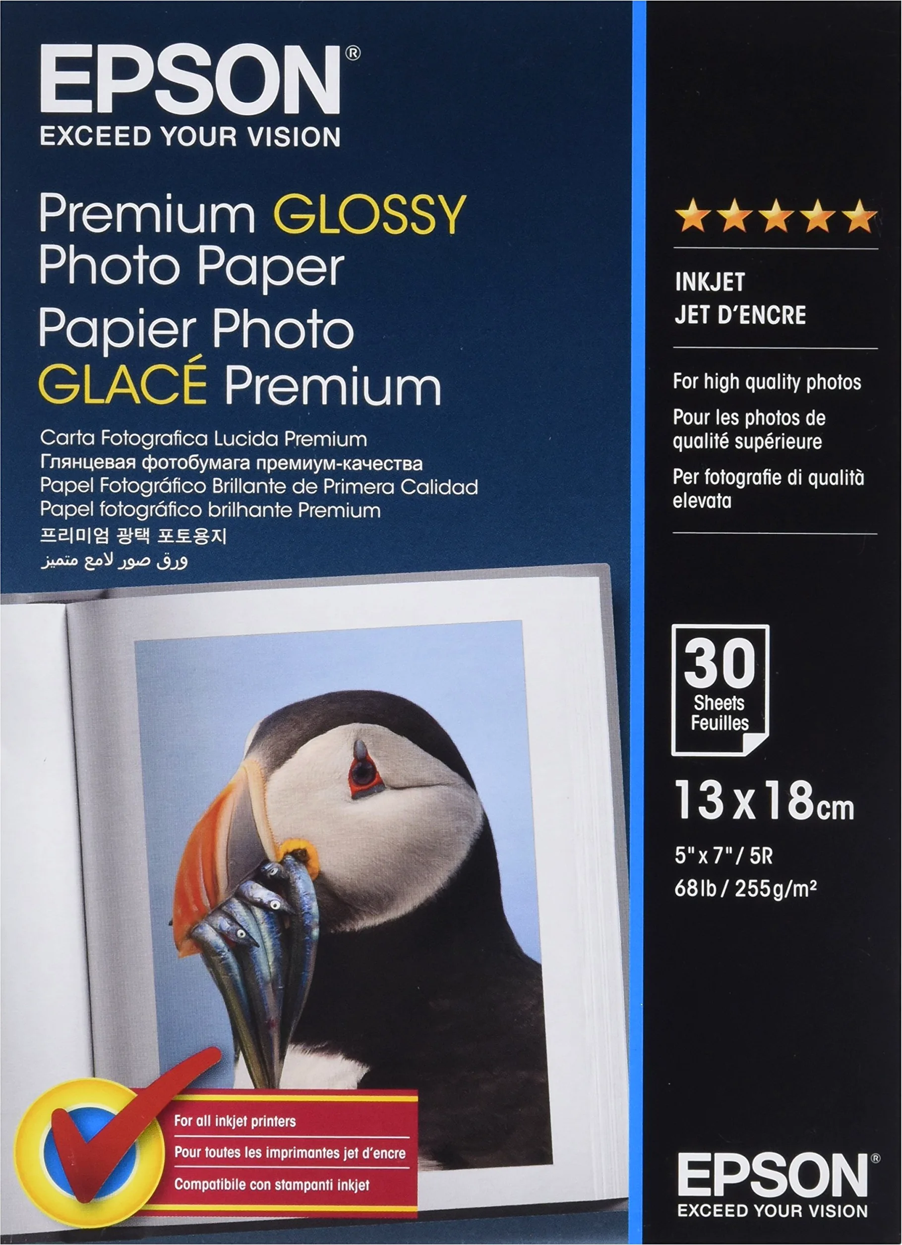 Epson C13S041944 Carta fotografica, 13 X 18 Cm, 50 pezzi, Bianco & Super Carta Fotografica Lucida, 30 Fogli, 13 X 18 Cm