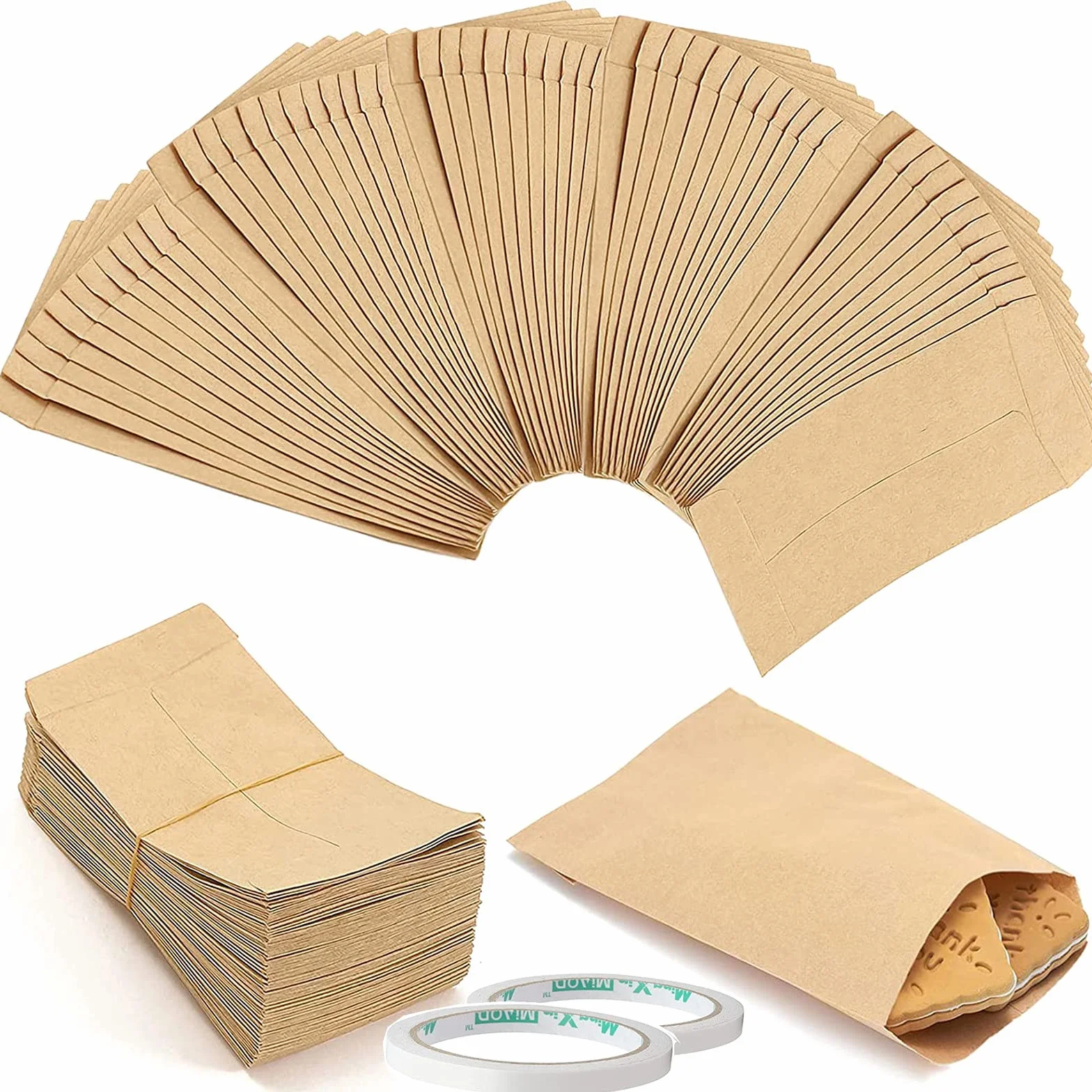 VEGCOO 150 Pezzi Mini Sacchetto di Carta Kraft 10x6 cm Buste Marroni per Monete Semi Gioielli Caramelle