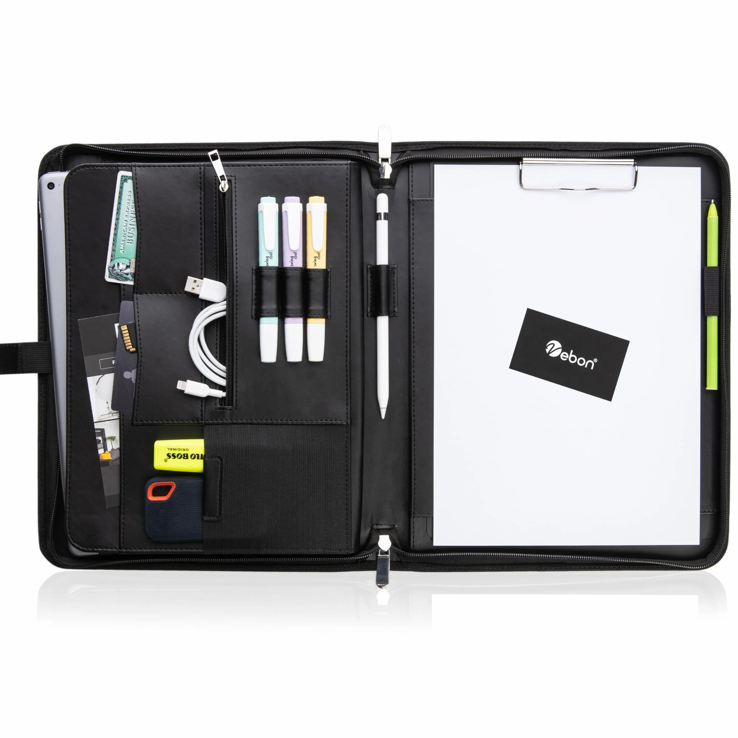 Vebon Cartella A4 grande Roma doppia cerniera portacarte borsa laptop pelle sintetica blu zaffiro 34 x 28 x 3 cm